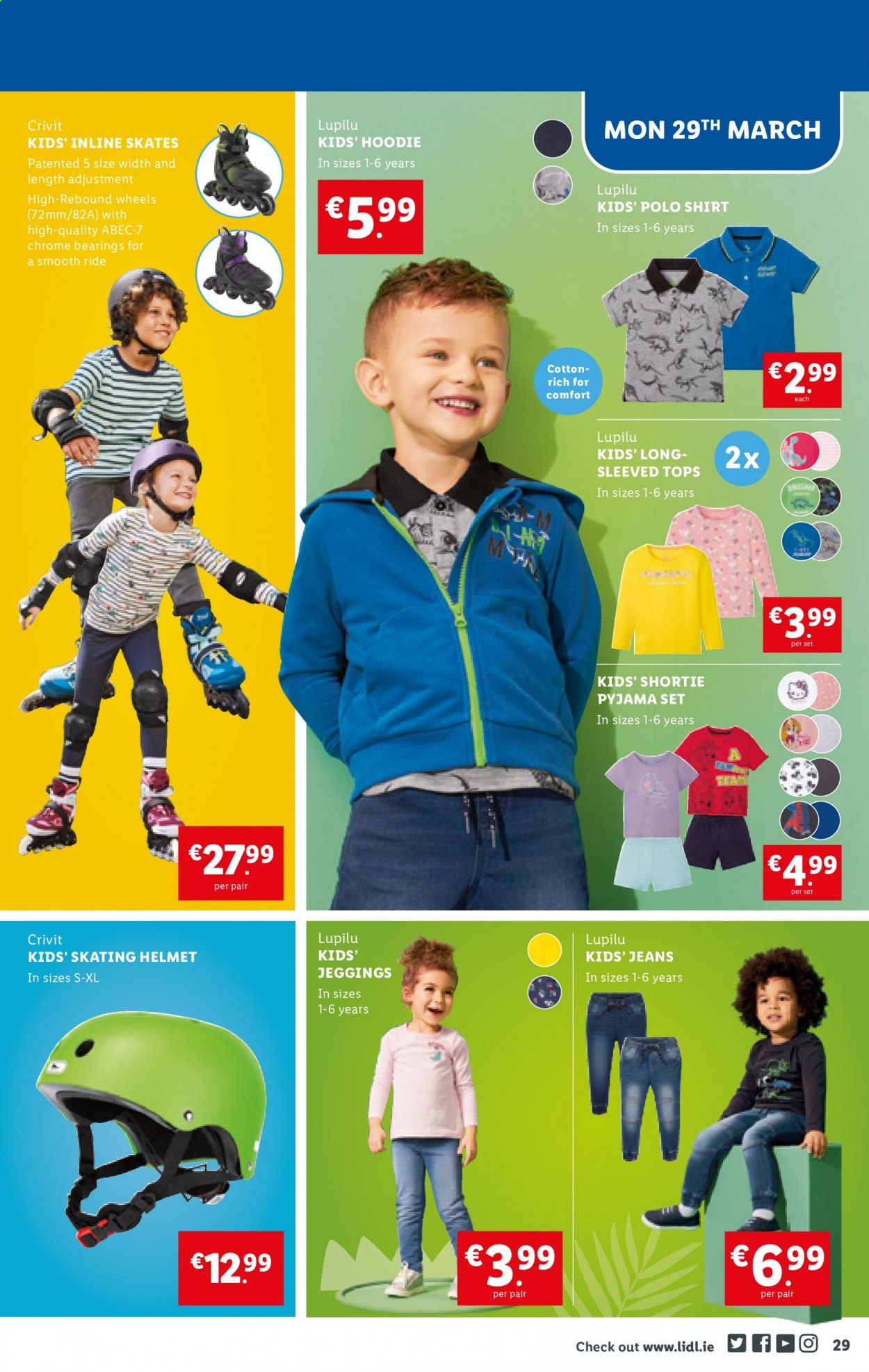 thumbnail - Lidl offer  - 25.03.2021 - 31.03.2021 - Sales products - jeans, Crivit, Lupilu, shirt, tops, hoodie, jeggings. Page 29.