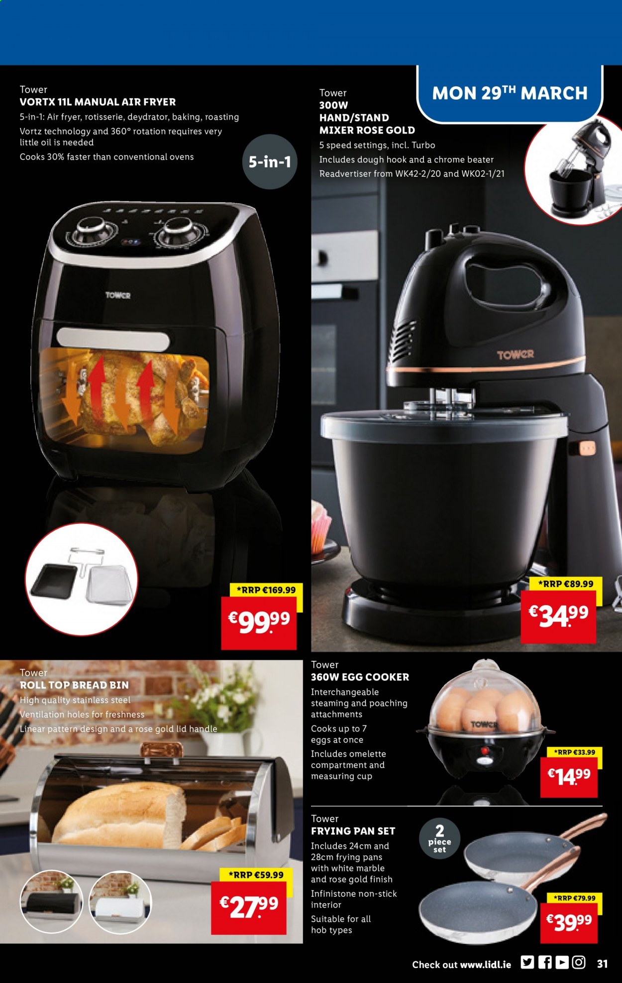 thumbnail - Lidl offer  - 25.03.2021 - 31.03.2021 - Sales products - bread, eggs, oil, Cook's, bin, hook, lid, pan, measuring cup, mixer, stand mixer, air fryer. Page 31.