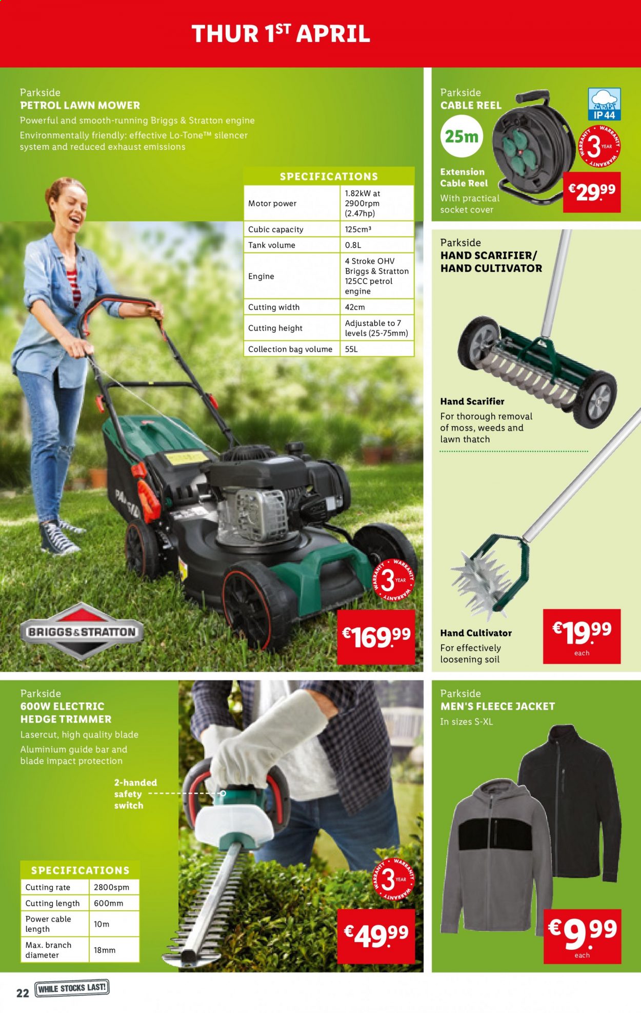 thumbnail - Lidl offer  - 01.04.2021 - 07.04.2021 - Sales products - trimmer, tank, jacket, bag, switch, Parkside. Page 22.