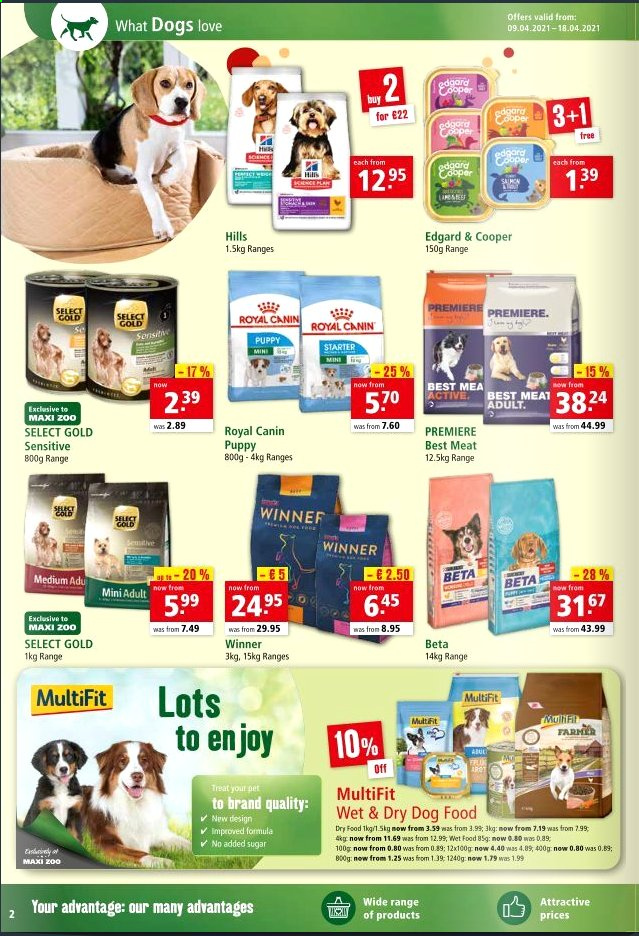 thumbnail - Maxi Zoo offer  - 09.04.2021 - 18.04.2021 - Sales products - PREMIERE, animal food, dog food, Royal Canin, Select Gold, MultiFit, Edgard & Cooper, Hill's, BETA, dry dog food. Page 2.
