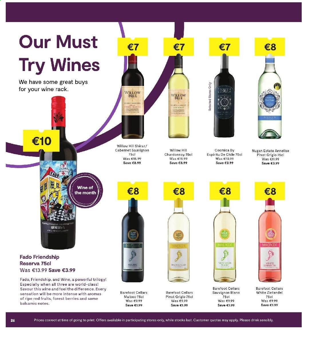 thumbnail - SuperValu offer  - 15.04.2021 - 28.04.2021 - Sales products - Cabernet Sauvignon, red wine, white wine, Chardonnay, wine, Shiraz, Pinot Grigio, Sauvignon Blanc. Page 26.