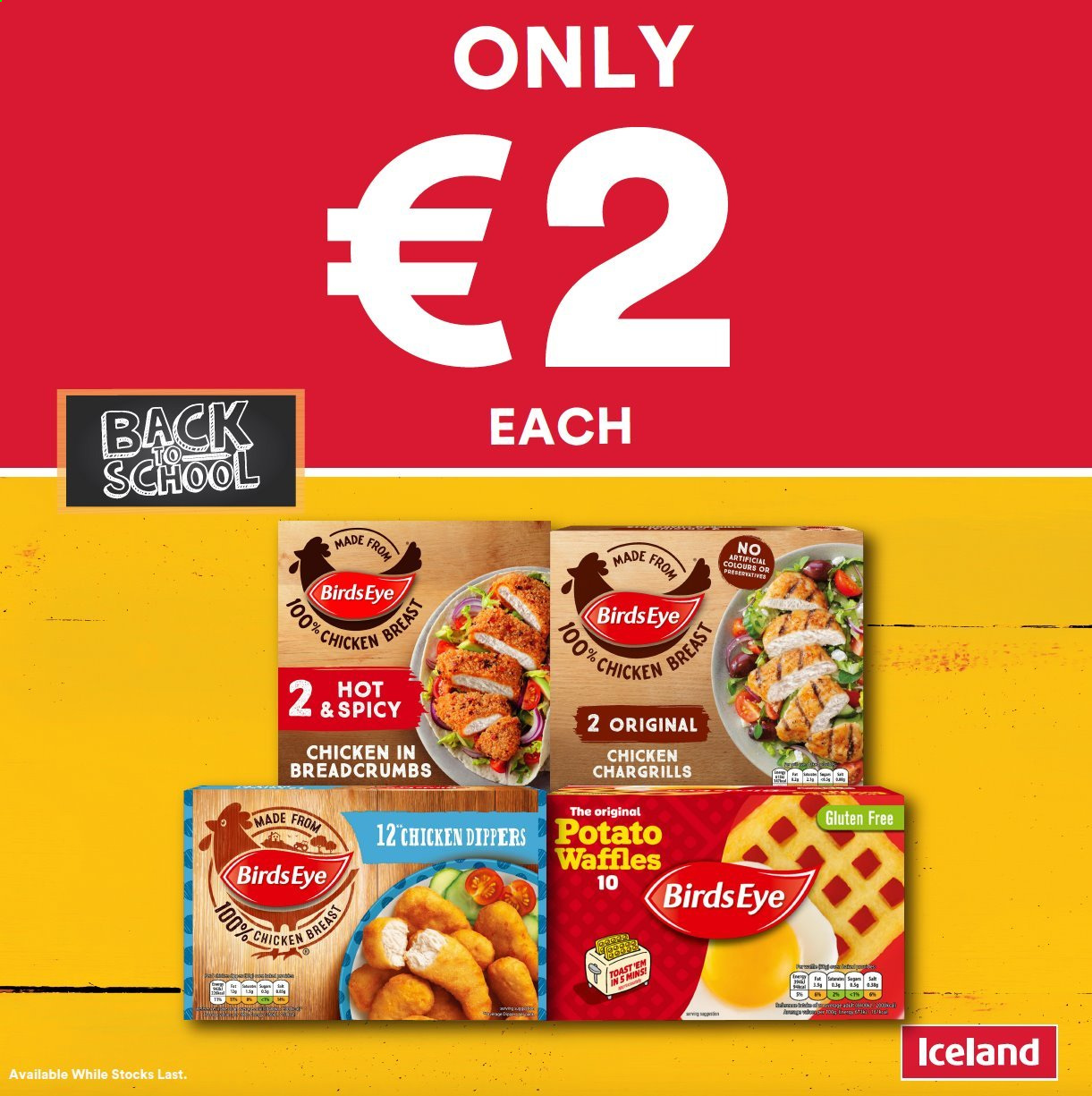 thumbnail - Iceland offer  - Sales products - waffles, Bird's Eye, chicken dippers. Page 2.