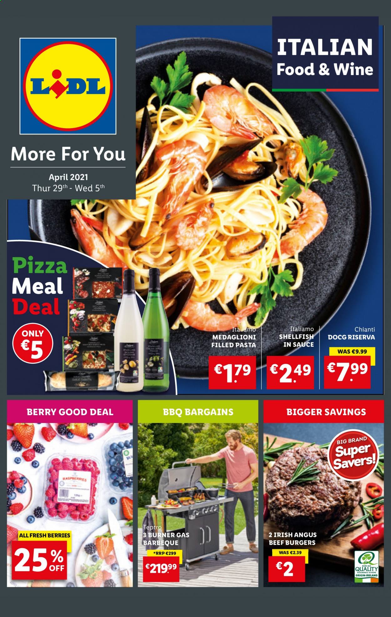 thumbnail - Lidl offer  - 29.04.2021 - 05.05.2021 - Sales products - pizza, hamburger, pasta, beef burger, filled pasta, beef meat. Page 1.