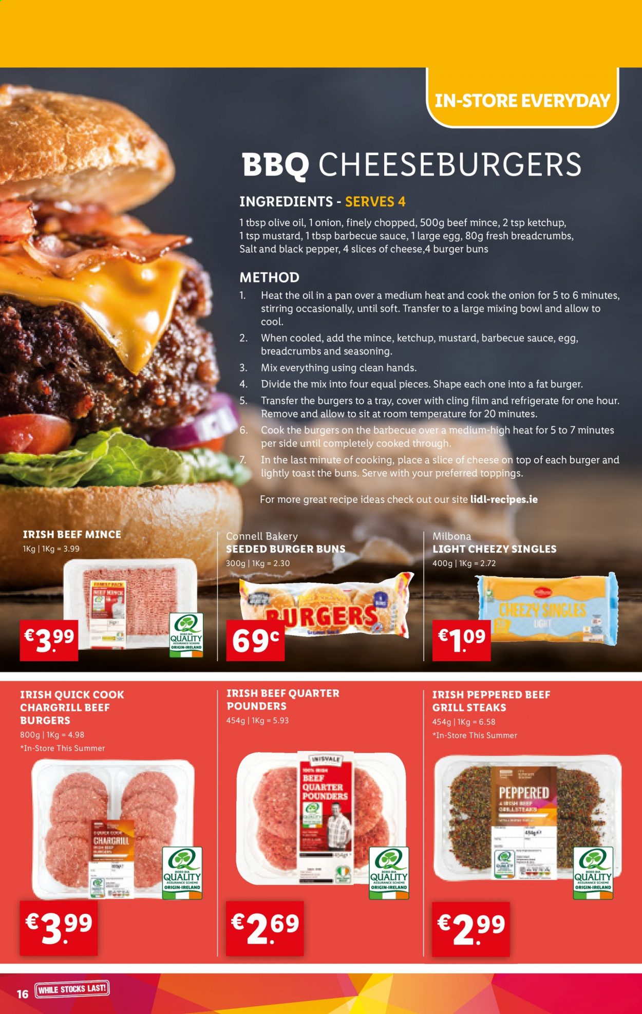thumbnail - Lidl offer  - 29.04.2021 - 05.05.2021 - Sales products - buns, burger buns, beef burger, eggs, salt, black pepper, spice, BBQ sauce, mustard, ketchup, beef meat, steak, mixing bowl, pan, bowl. Page 16.