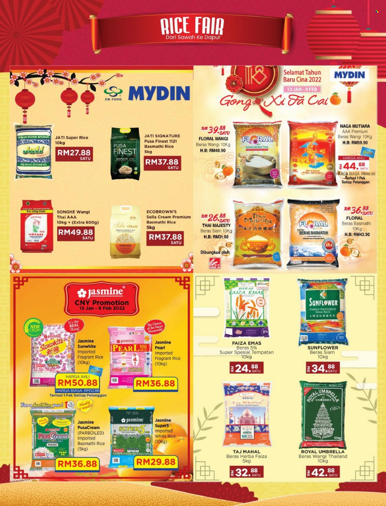 thumbnail - Iklan Mydin - 13.01.2022 - 09.02.2022 - Produk jualan - beras, Jasmine sunwhite, tempatan, yi. Halaman 5.