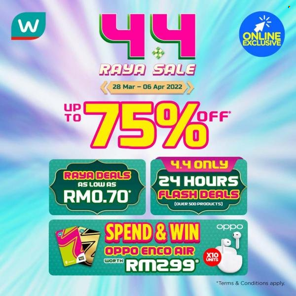 Promotion Watsons • Online 4.4 Raya Sale Up To 75 OFF • from 28 March