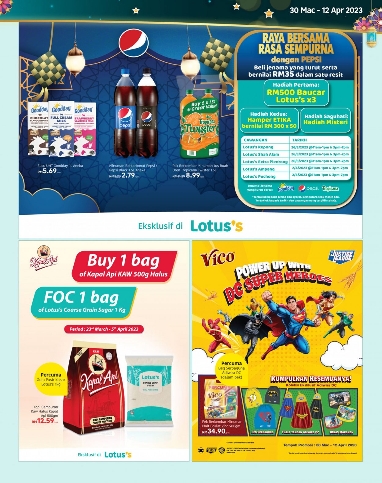 thumbnail - Iklan Lotus's - 30.03.2023 - 12.04.2023 - Produk jualan - bekas makanan, coklat, goodday, jus, kopi, oren, strawberi, susu. Halaman 9.