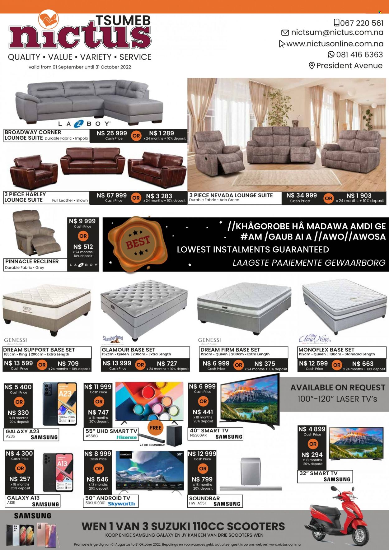 thumbnail - Nictus catalogue  - 01/09/2022 - 31/10/2022 - Sales products - recliner chair, lounge suite, lounge, base set, Samsung Galaxy, Samsung, Android TV, smart tv, UHD TV, TV, sound bar. Page 1.