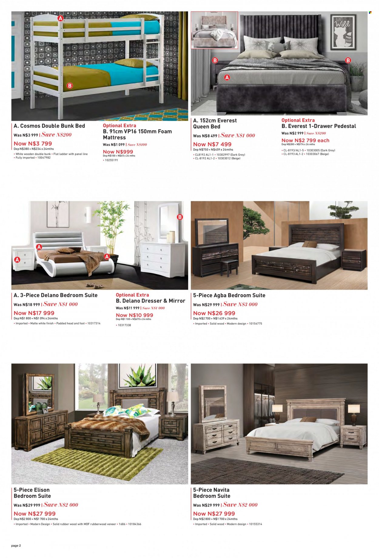 thumbnail - HomeCorp catalogue  - 01/09/2022 - 30/09/2022 - Sales products - bedroom suite, bed, queen bed, bunk bed, mattress, foam mattress, dresser, drawer pedestal, mirror. Page 2.