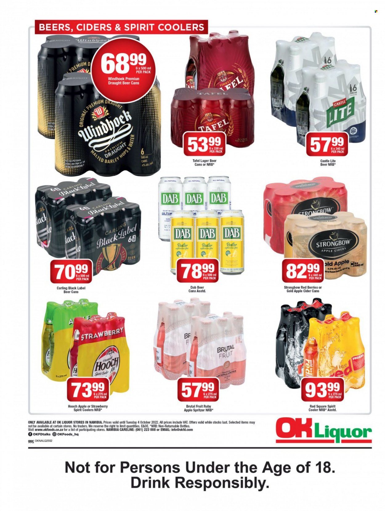 thumbnail - OK catalogue  - 20/09/2022 - 04/10/2022 - Sales products - apple cider, Red Square, cider, beer, Carling, Castle, Lager. Page 3.