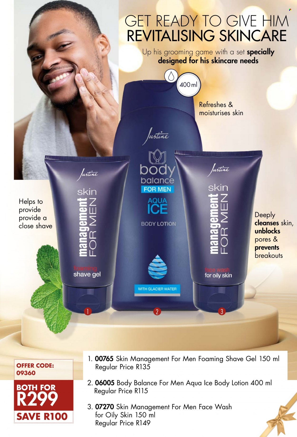 thumbnail - Justine catalogue  - 03/10/2022 - 31/10/2022 - Sales products - face gel, face wash, body lotion, shave gel. Page 39.