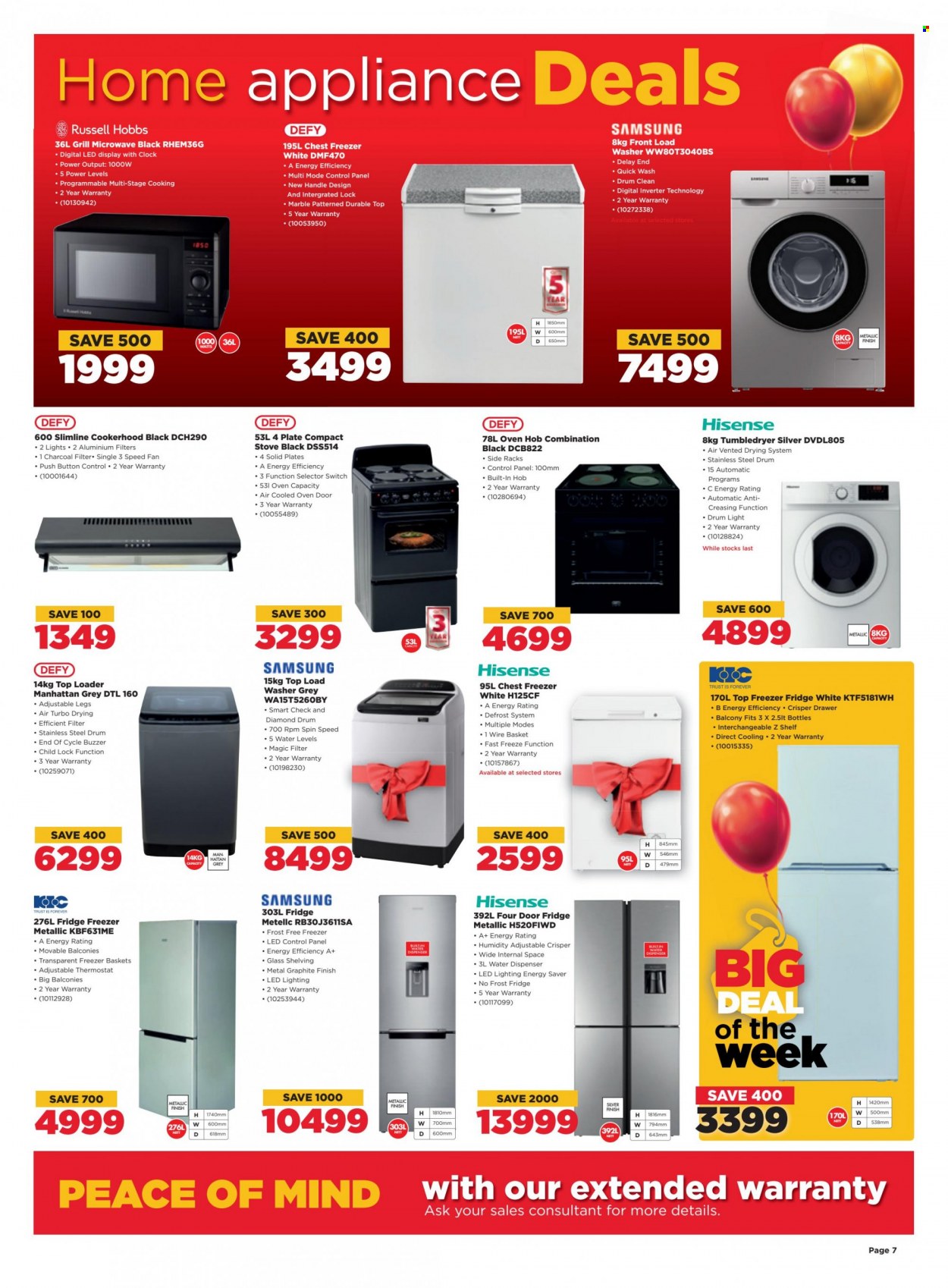 thumbnail - HiFiCorp catalogue  - 04/10/2022 - 09/10/2022 - Sales products - Samsung, Hisense, freezer, chest freezer, refrigerator, fridge, oven, stove, microwave, hob, washing machine, Russell Hobbs, water dispenser. Page 7.