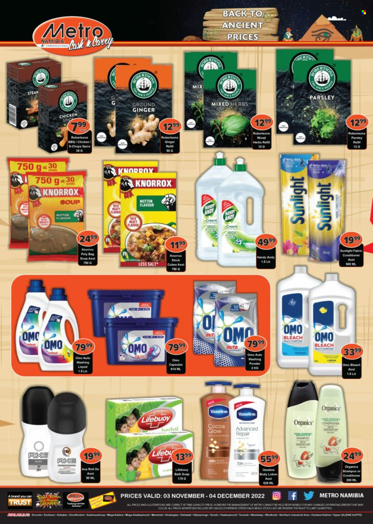 Metro catalogue  - 03/11/2022 - 04/12/2022 - Sales products - ginger, parsley, soup, cocoa, salt, Knorrox, ground ginger, spice, herbs, steak, mutton meat. Page 2.