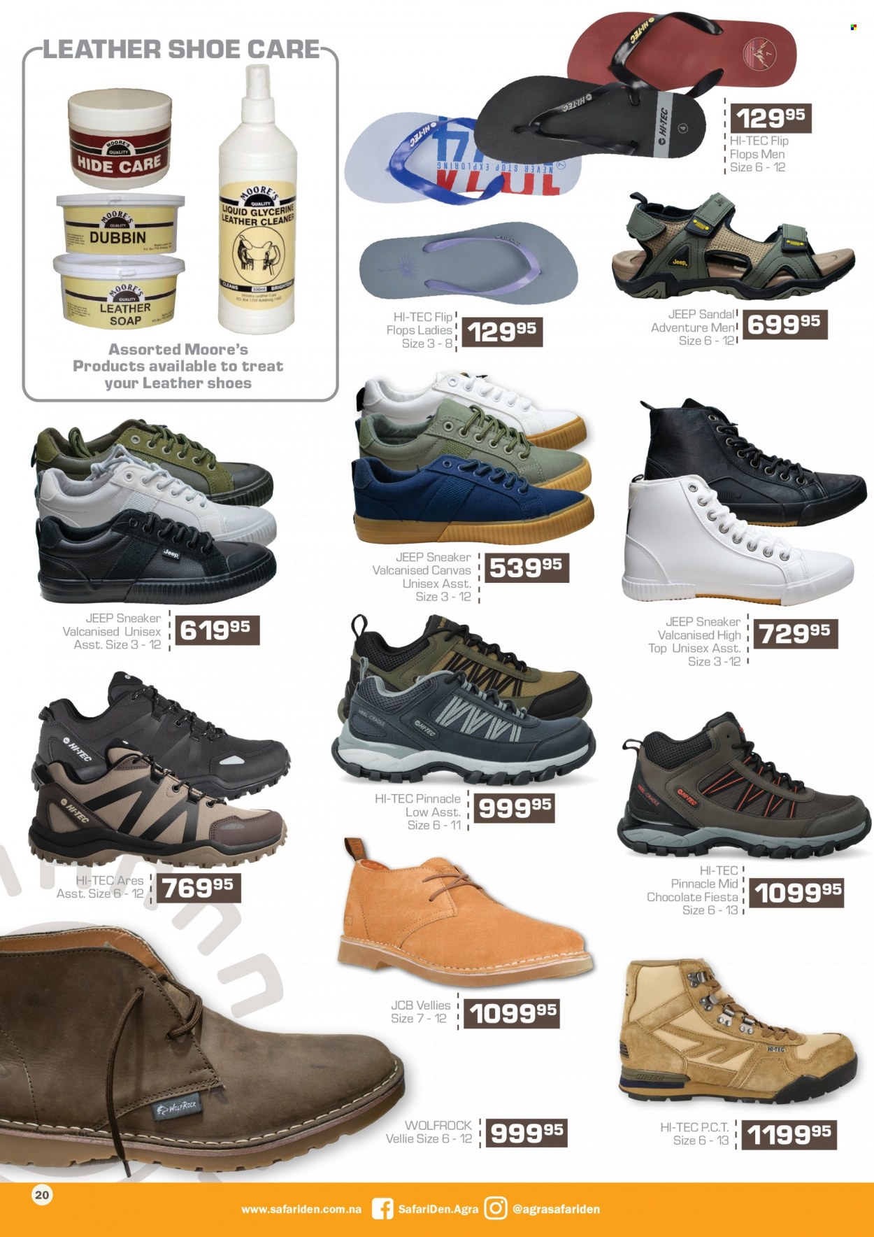 thumbnail - Agra catalogue  - 17/11/2022 - 08/01/2023 - Sales products - sandals, shoes, sneakers, HI-TEC, flip flops, canvas, cleaner. Page 20.