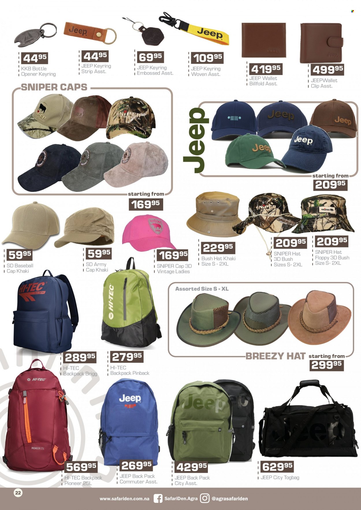 thumbnail - Agra catalogue  - 17/11/2022 - 08/01/2023 - Sales products - HI-TEC, backpack, wallet. Page 22.
