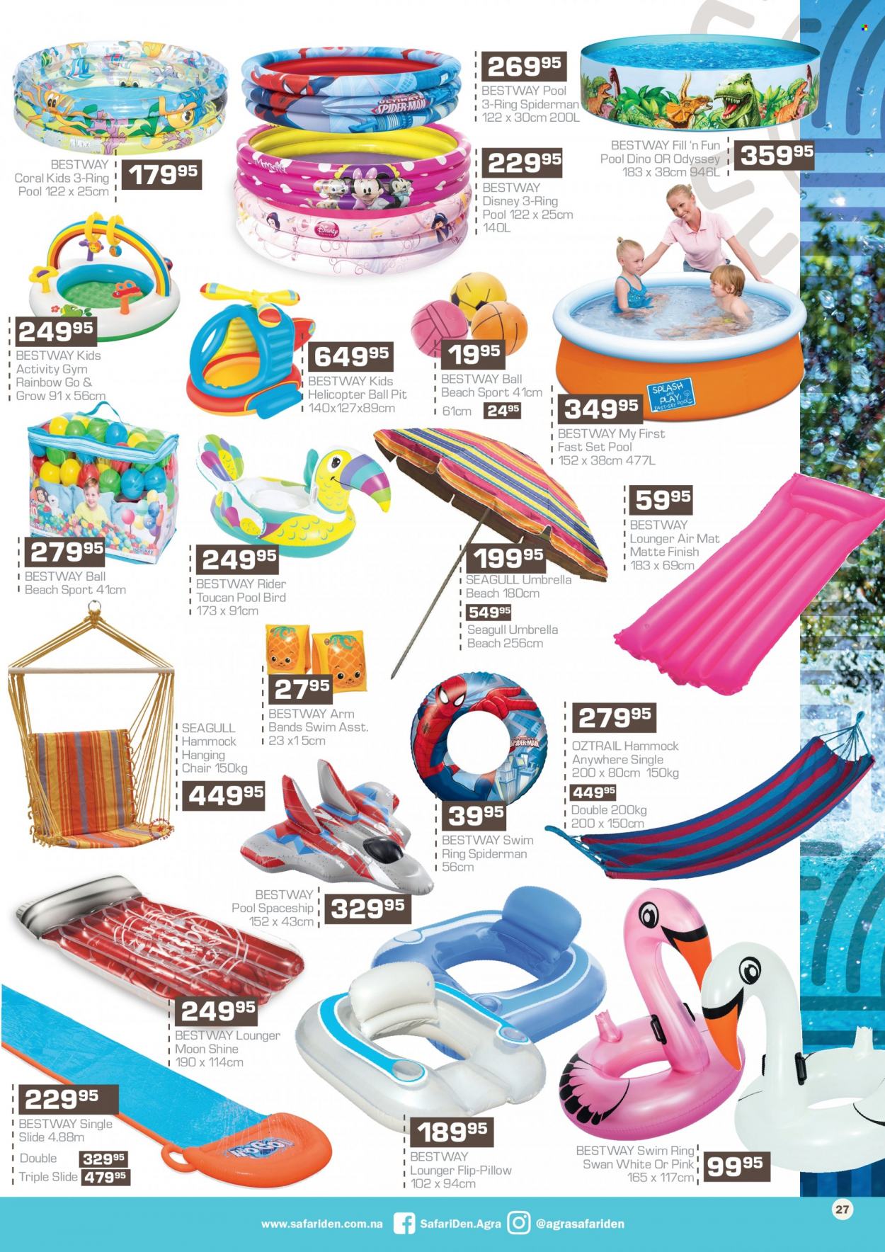 thumbnail - Agra catalogue  - 17/11/2022 - 08/01/2023 - Sales products - Disney, Spiderman, umbrella, pool, hammock, chair. Page 27.