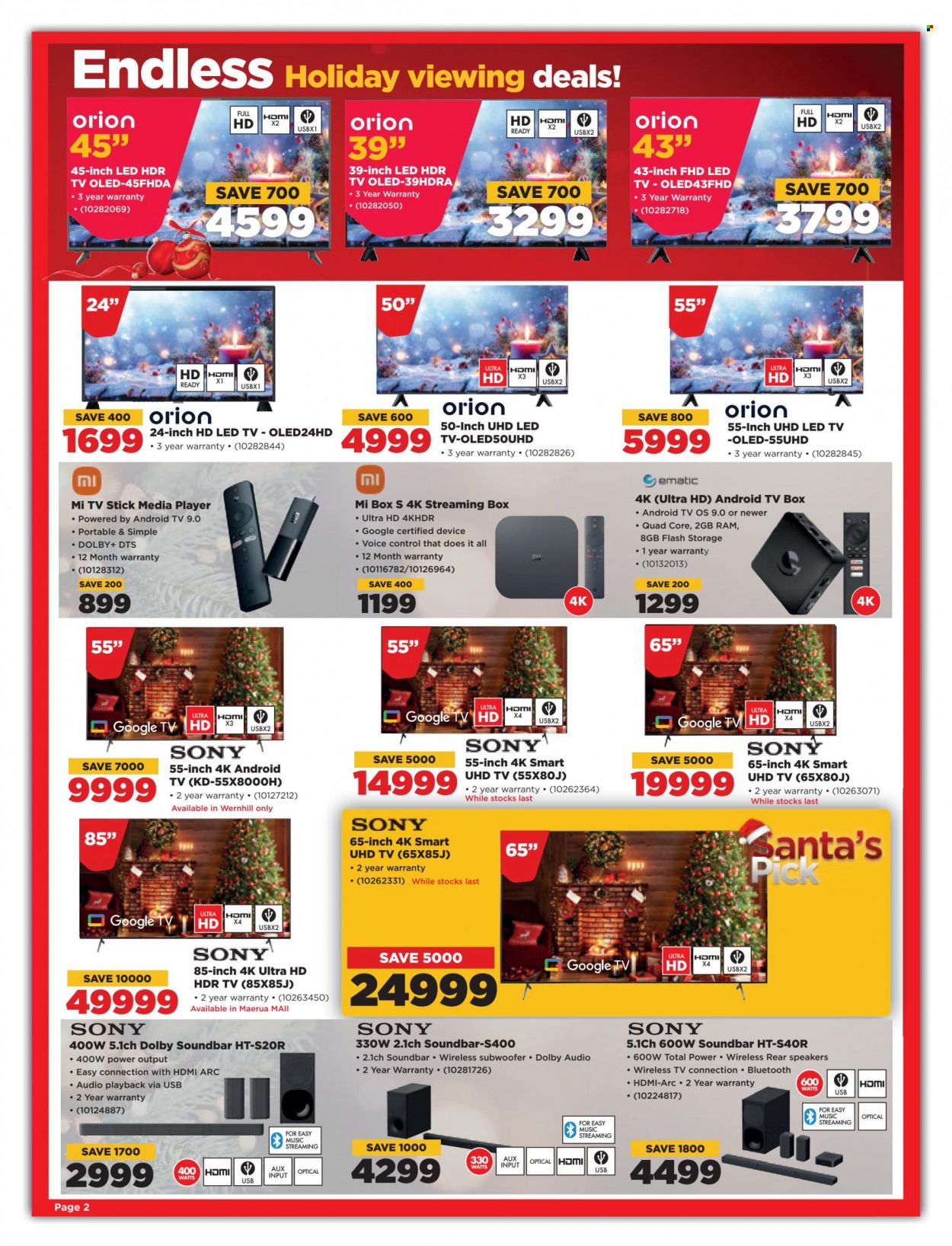 thumbnail - HiFiCorp catalogue  - 30/11/2022 - 24/12/2022 - Sales products - Sony, Android TV, LED TV, UHD TV, ultra hd, media player, streaming box, speaker, subwoofer, wireless subwoofer, sound bar, tv box, TV stick. Page 2.
