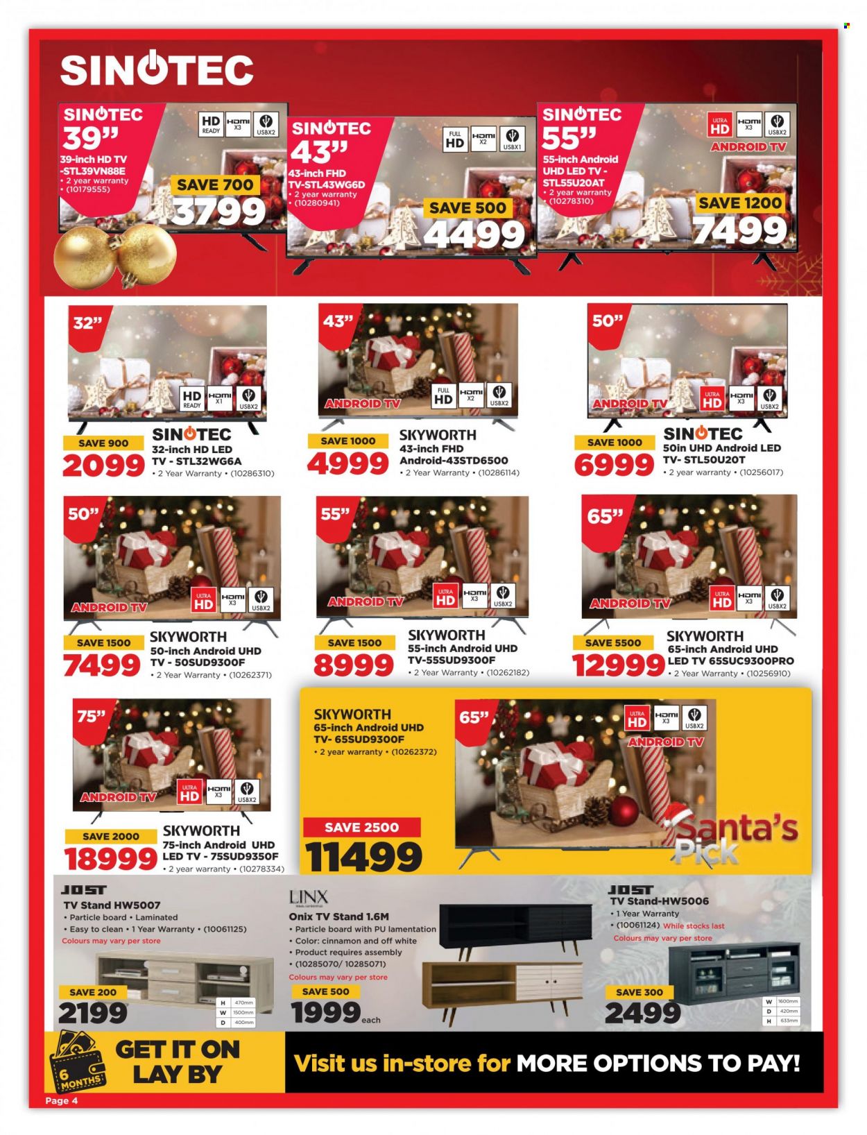 thumbnail - HiFiCorp catalogue  - 30/11/2022 - 24/12/2022 - Sales products - Android TV, LED TV, UHD TV, ultra hd, HDTV, Skyworth, Onix, SINOTEC, TV stand. Page 4.