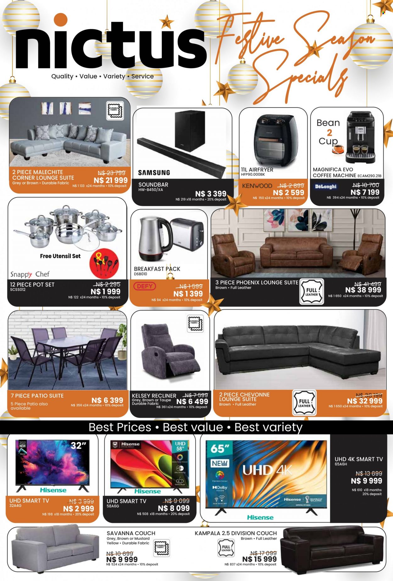 thumbnail - Nictus catalogue  - 01/12/2022 - 31/12/2022 - Sales products - recliner chair, lounge suite, couch, lounge, smart tv, UHD TV, TV, sound bar, coffee machine, air fryer, carpet. Page 1.