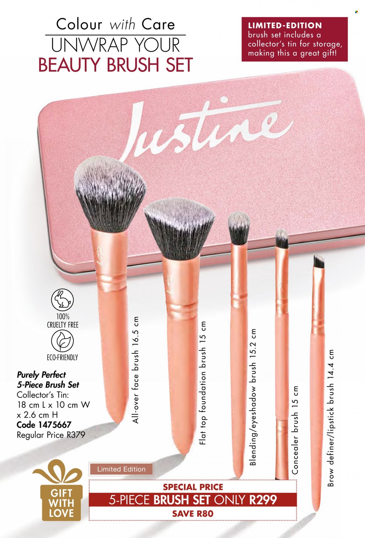 thumbnail - Justine catalogue  - 01/12/2022 - 31/12/2022 - Sales products - brush set, corrector, eyeshadow, lipstick, foundation brush, eyeshadow brush. Page 67.