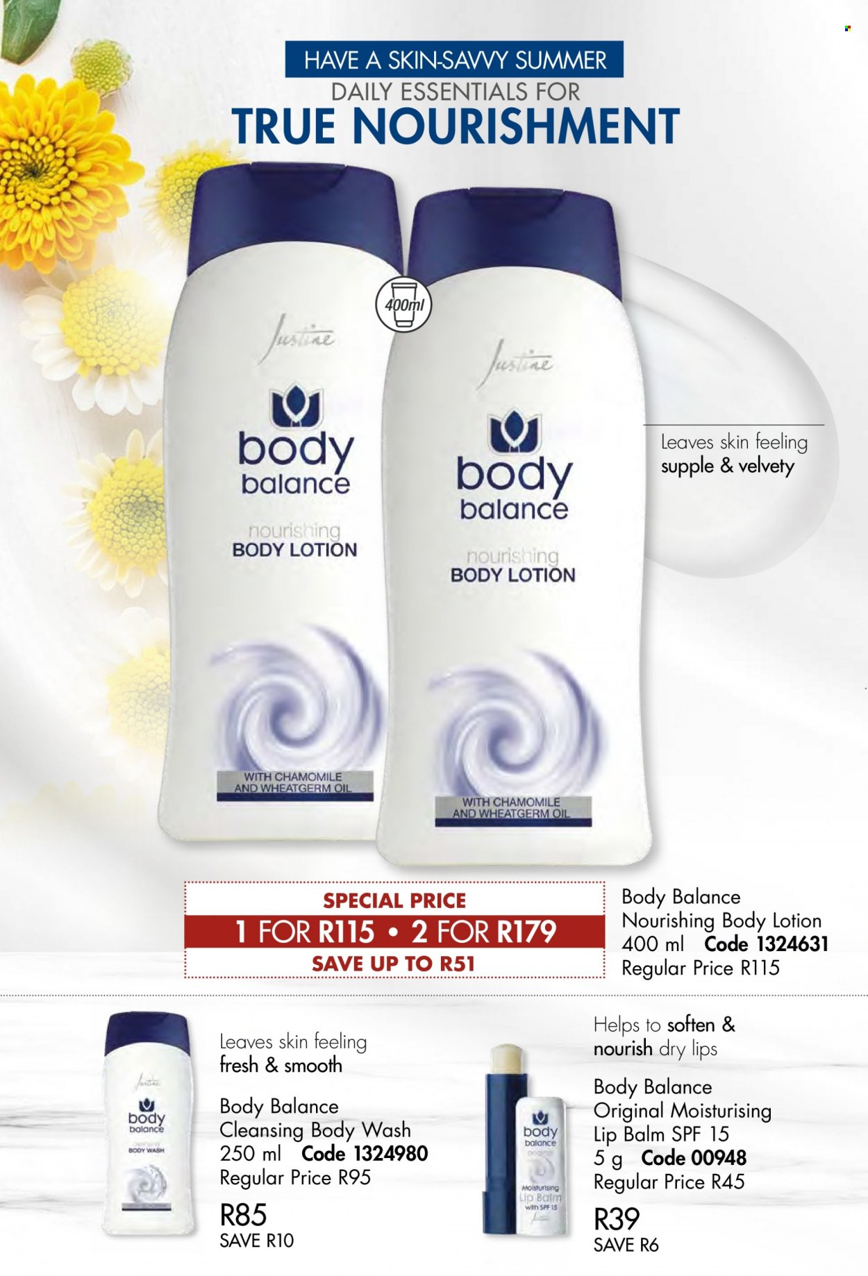 thumbnail - Justine catalogue  - 01/12/2022 - 31/12/2022 - Sales products - body wash, lip balm, body lotion. Page 72.