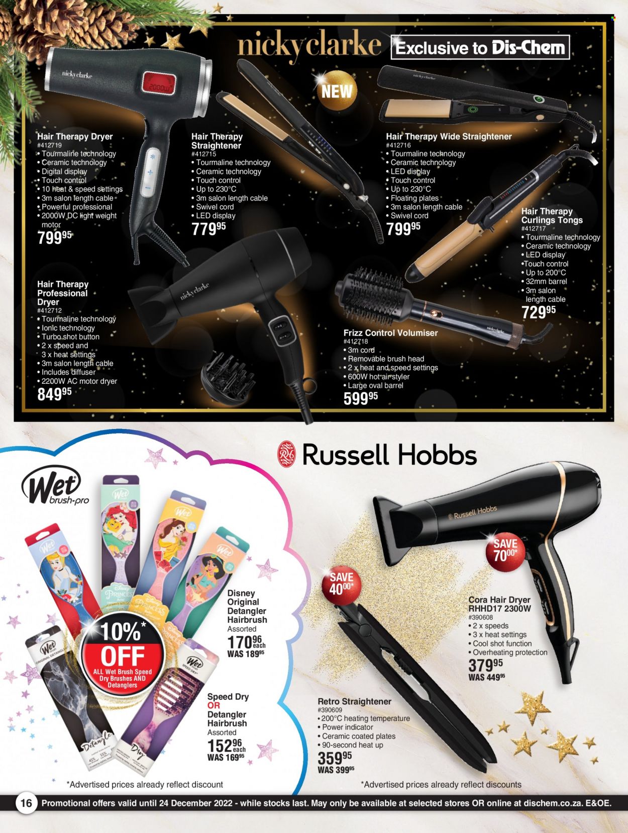 thumbnail - Dis-Chem catalogue  - 28/11/2022 - 24/12/2022 - Sales products - Disney, brush head, hair dryer, straightener, diffuser. Page 16.