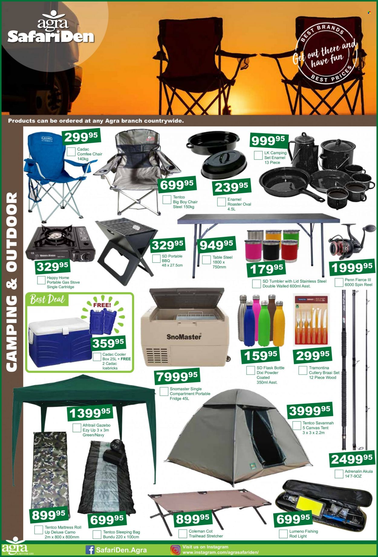 thumbnail - Agra catalogue  - 15/12/2022 - 17/01/2023 - Sales products - Coleman, stove, table, gazebo, braai, portable barbecue, sleeping bag, tent, chair, reel, fishing rod, Penn. Page 2.