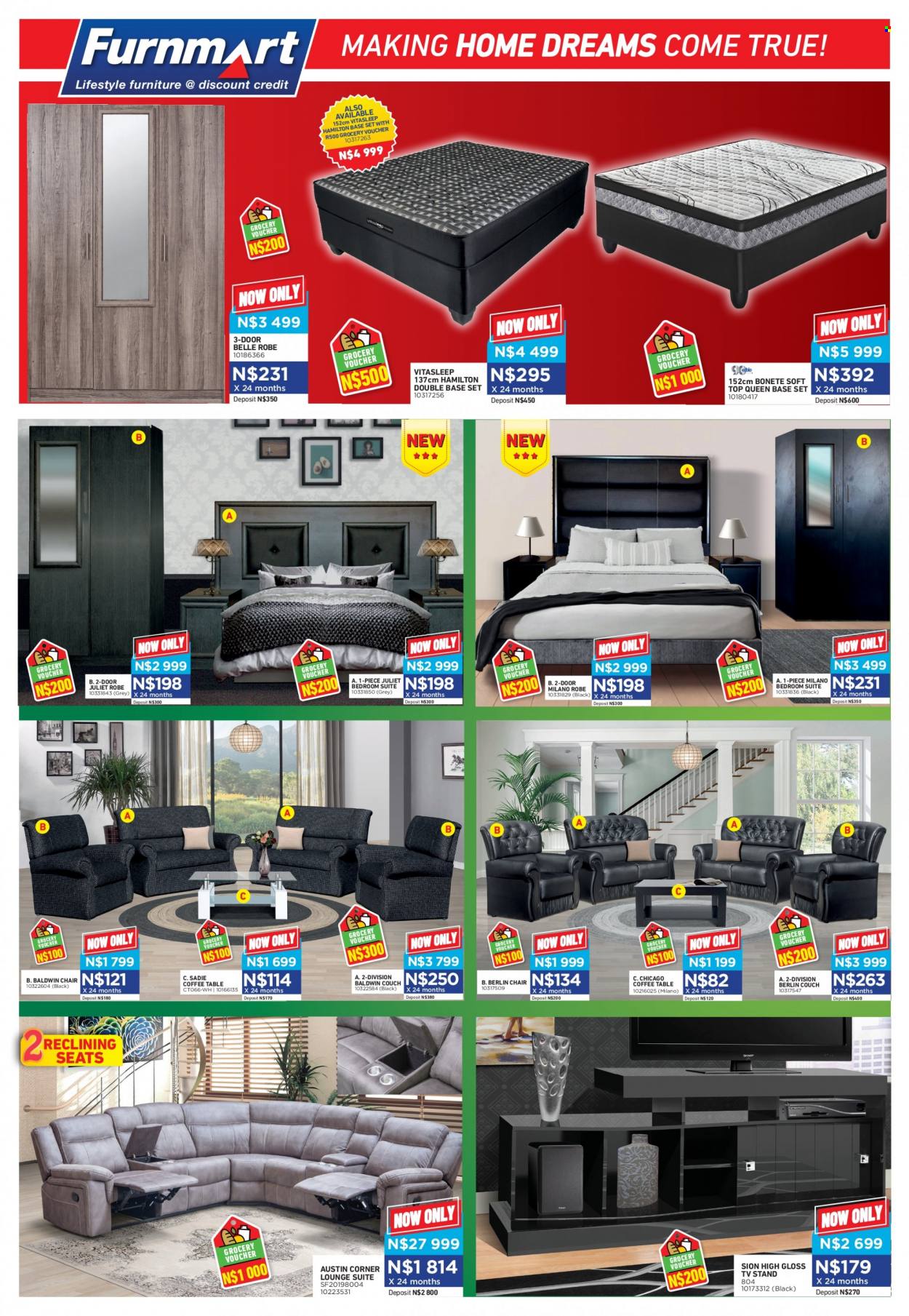 thumbnail - Furnmart catalogue  - 03/01/2023 - 31/01/2023 - Sales products - table, chair, lounge suite, couch, lounge, coffee table, TV stand, bedroom suite, base set. Page 2.