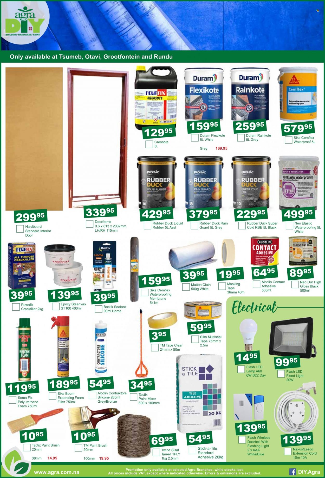 thumbnail - Agra catalogue  - 19/01/2023 - 20/02/2023 - Sales products - paint brush, eraser, masking tape, paint mixer, Duram, lamp, floodlight, extension cord. Page 13.