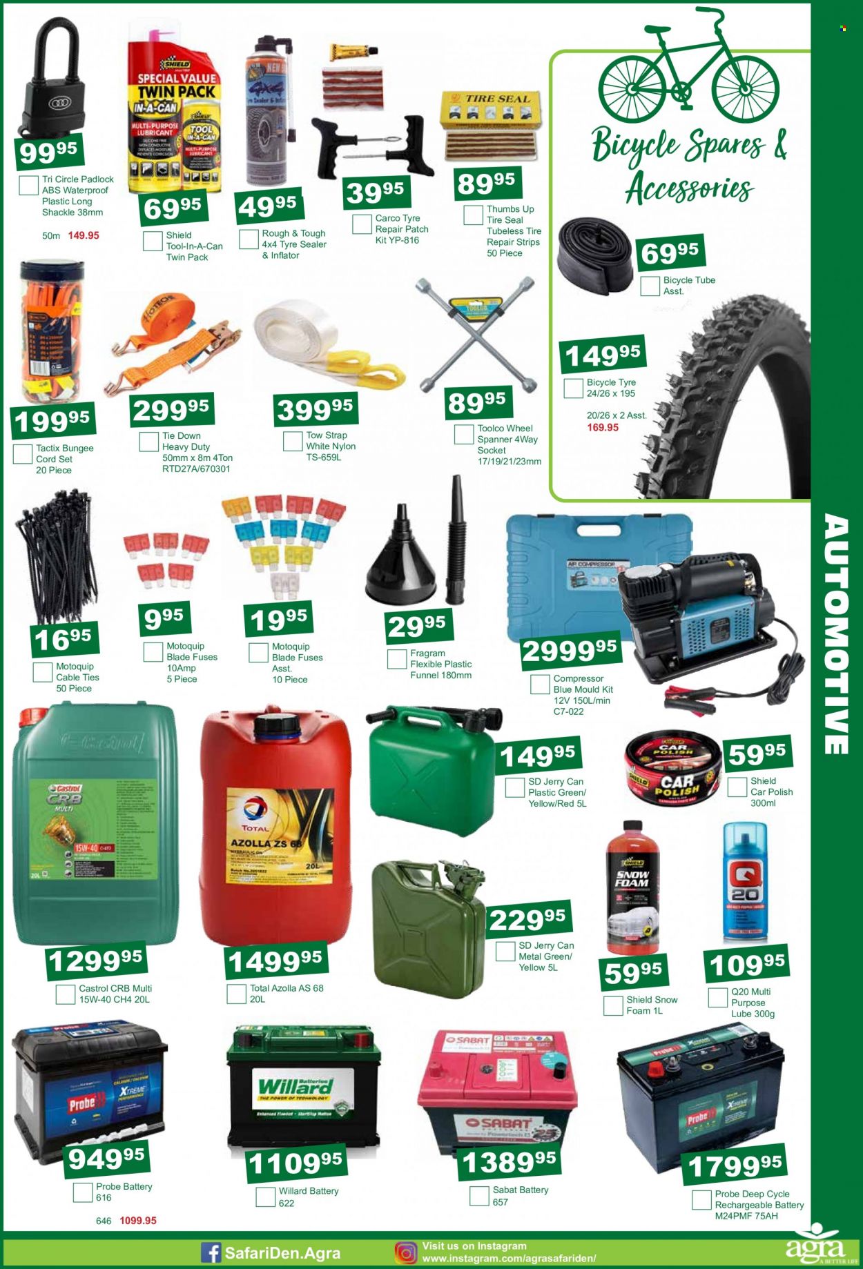 thumbnail - Agra catalogue  - 19/01/2023 - 20/02/2023 - Sales products - rechargeable battery, inflator, polish, socket, spanner, air compressor, cord set, strap, tow strap, Castrol, jerry can. Page 3.