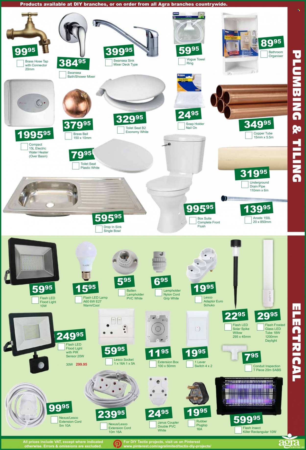 thumbnail - Agra catalogue  - 19/01/2023 - 20/02/2023 - Sales products - toilet seat, shower mixer, pipe, copper tube, holder, eraser, lamp, floodlight, switch, extension cord, insect killer. Page 9.