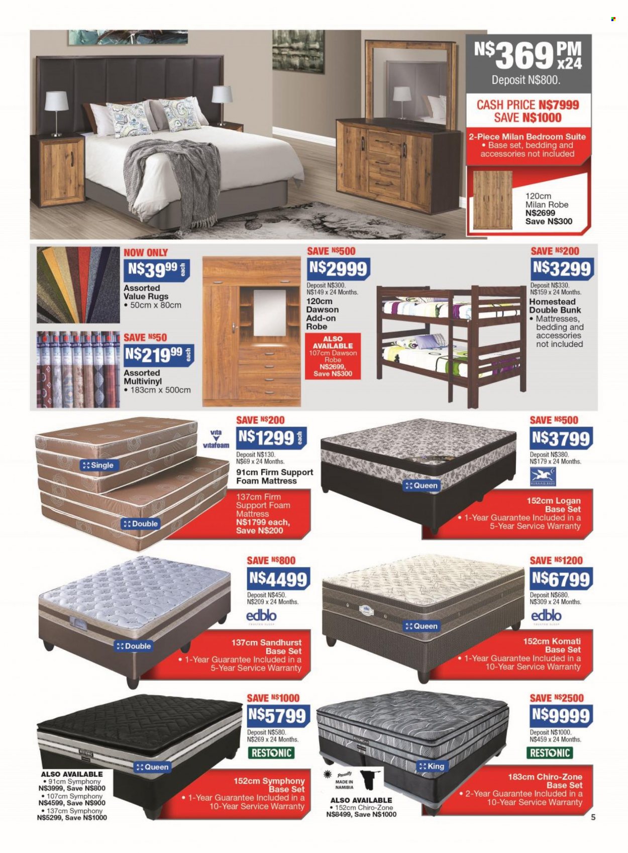 thumbnail - OK Furniture catalogue  - 23/01/2023 - 05/02/2023 - Sales products - bedroom suite, base set, mattress, foam mattress, rug. Page 5.