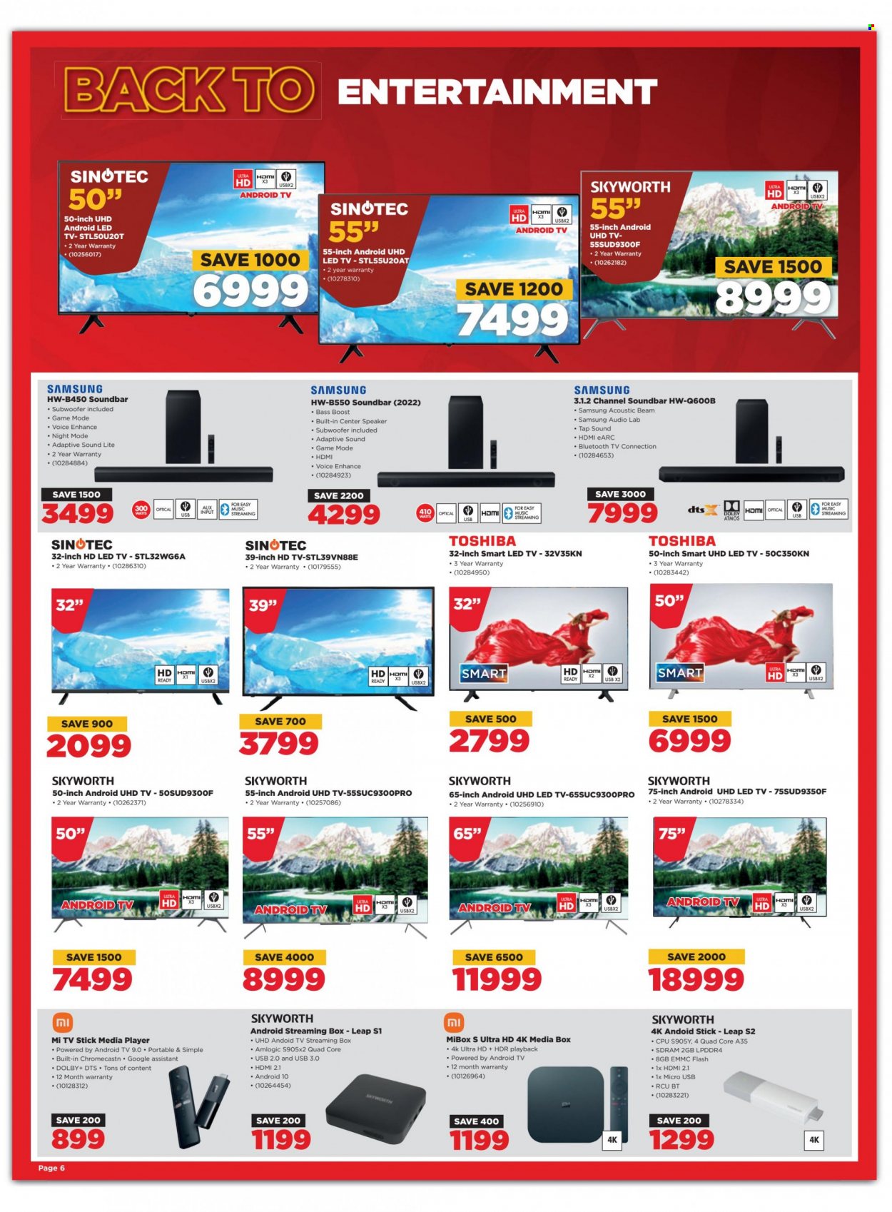 HiFiCorp catalogue  - 25/01/2023 - 31/01/2023 - Sales products - Samsung, Toshiba, Android TV, LED TV, UHD TV, ultra hd, HDTV, Skyworth, SINOTEC, media player, streaming box, speaker, subwoofer, sound bar, media box, TV stick. Page 6.