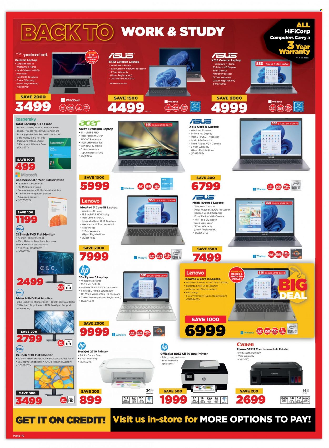 HiFiCorp catalogue  - 25/01/2023 - 31/01/2023 - Sales products - Dell, Intel, Acer, Asus, Lenovo, Hewlett Packard, webcam, laptop, Radeon, monitor, Canon, camera, all-in-one printer, ink printer, printer, HP DeskJet, HP OfficeJet. Page 10.