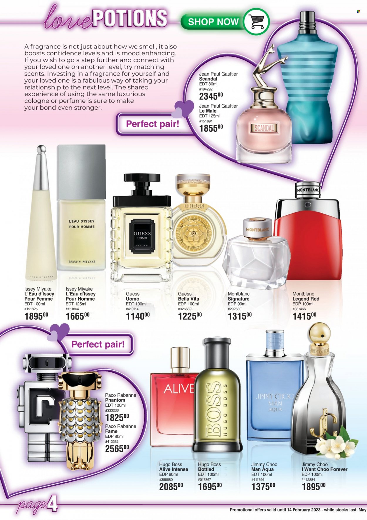 thumbnail - Dis-Chem catalogue  - 01/02/2023 - 14/02/2023 - Sales products - Paco Rabanne, eau de parfum, eau de toilette, cologne, fragrance, Hugo Boss, Jimmy Choo, Guess. Page 4.