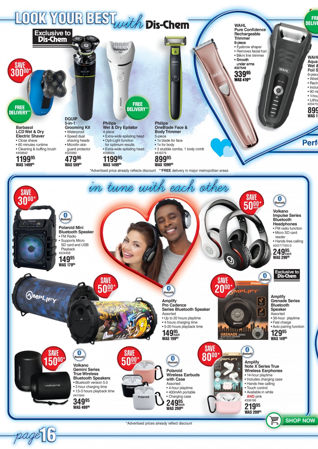 thumbnail - Dis-Chem catalogue  - 01/02/2023 - 14/02/2023 - Sales products - Philips, comb, shaver, Barbasol, trimmer, epilator. Page 16.