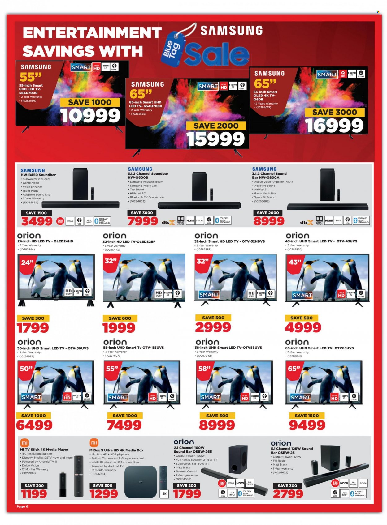 thumbnail - HiFiCorp catalogue  - 01/02/2023 - 05/02/2023 - Sales products - Samsung, Android TV, LED TV, smart tv, UHD TV, ultra hd, radio, media player, speaker, subwoofer, sound bar, remote control, media box, Google Chromecast, amplifier, TV stick, Disney. Page 6.