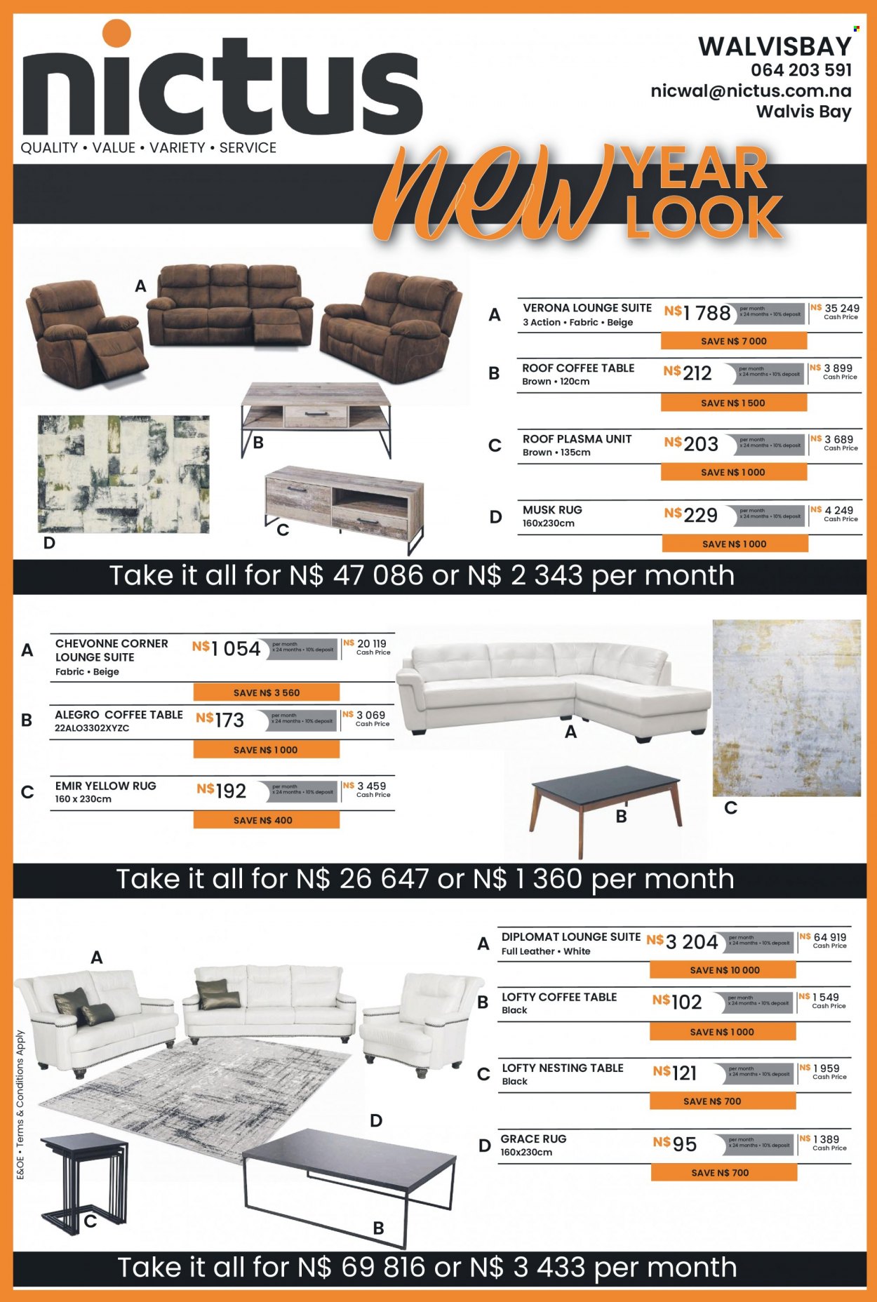 thumbnail - Nictus catalogue  - Sales products - table, lounge suite, lounge, coffee table, rug. Page 1.