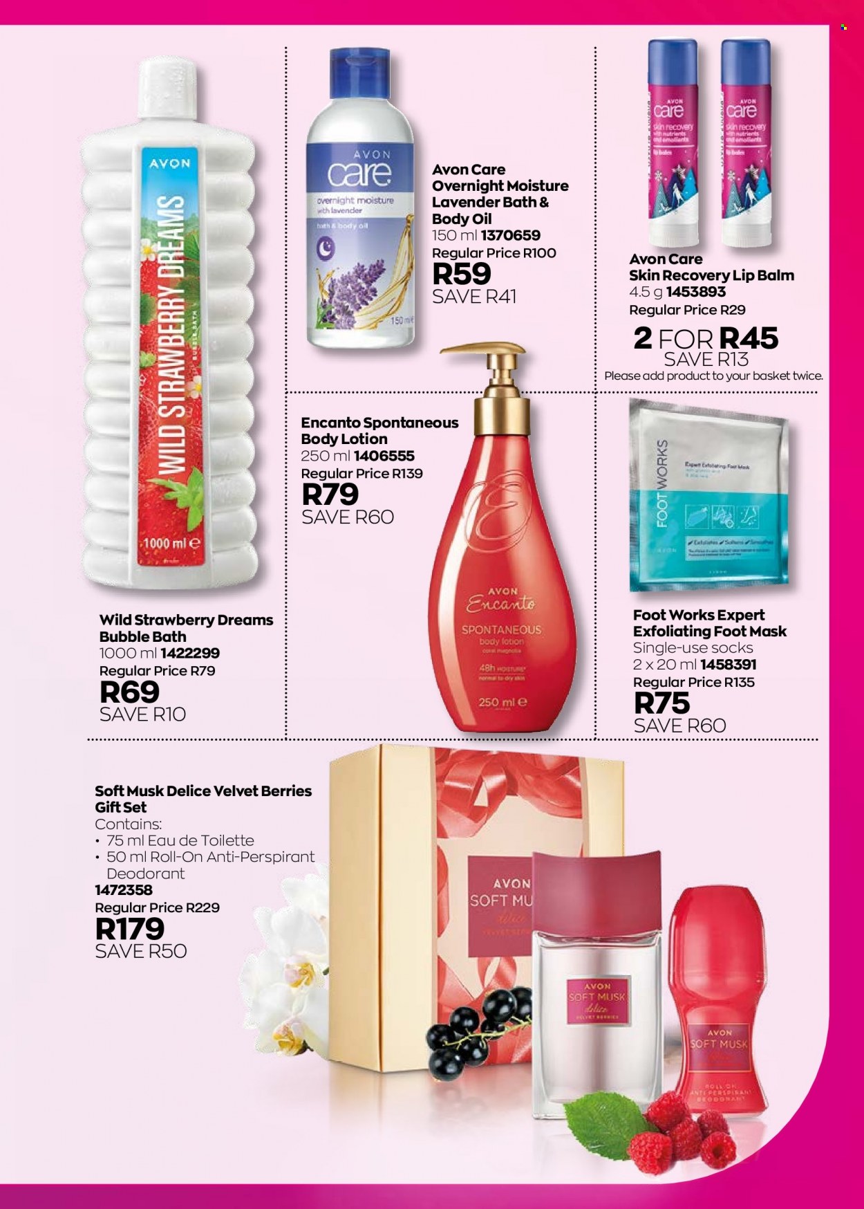 thumbnail - Avon catalogue  - 01/02/2023 - 28/02/2023 - Sales products - bubble bath, Avon, lip balm, body lotion, body oil, anti-perspirant, eau de toilette, roll-on, deodorant, gift set. Page 147.