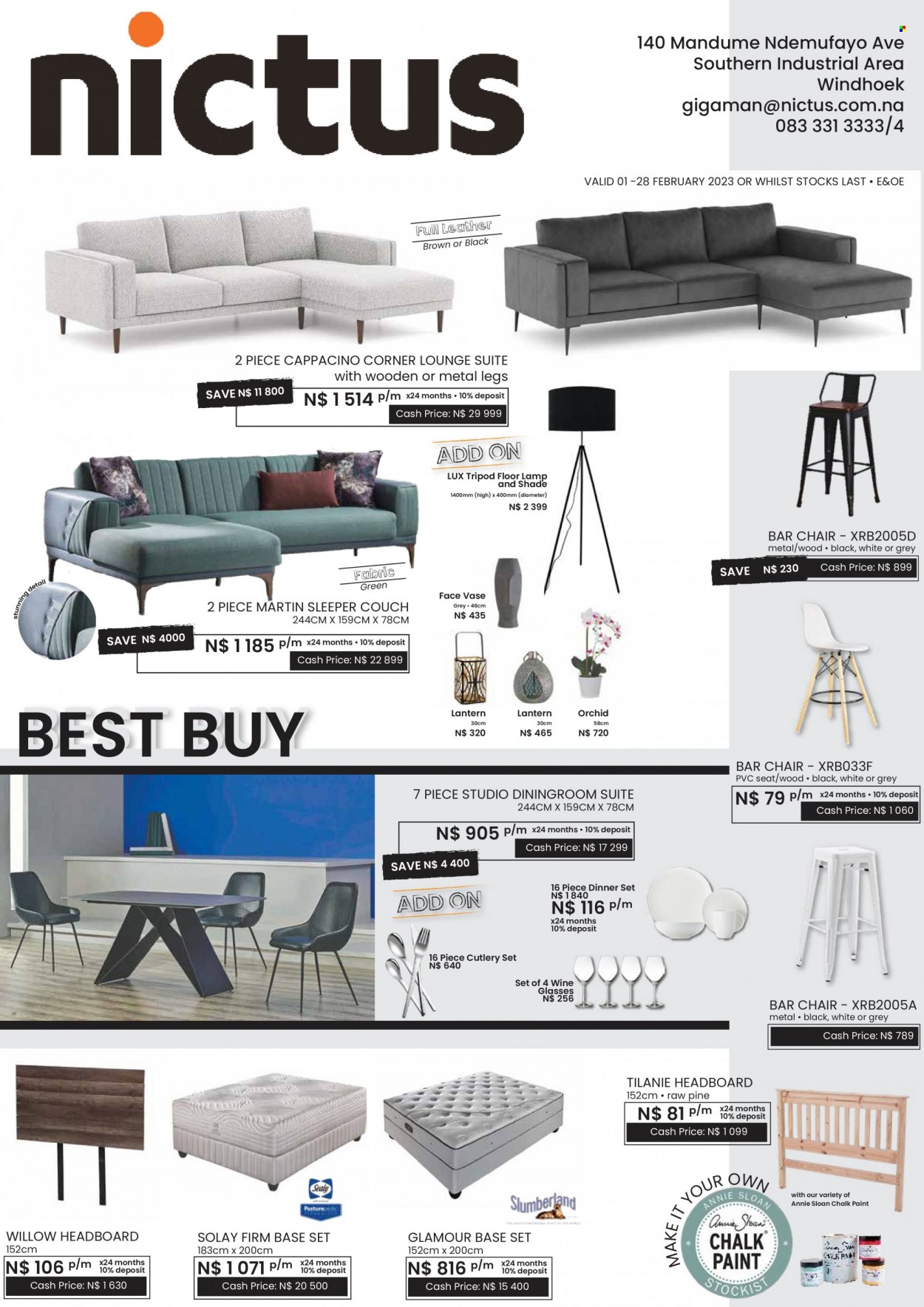 thumbnail - Nictus catalogue  - Sales products - chair, sofa bed, lounge suite, couch, lounge, base set, headboard, lantern, vase. Page 1.