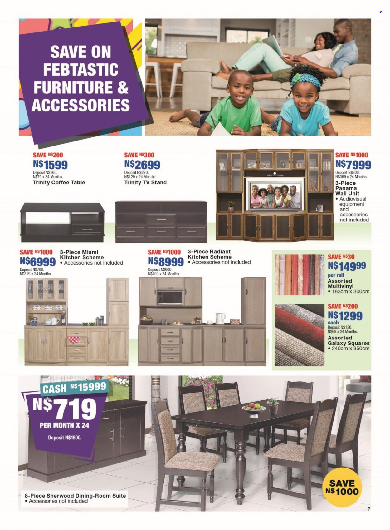 thumbnail - OK Furniture catalogue  - 06/02/2023 - 19/02/2023 - Sales products - kitchen scheme, table, coffee table, TV stand, wall unit. Page 7.