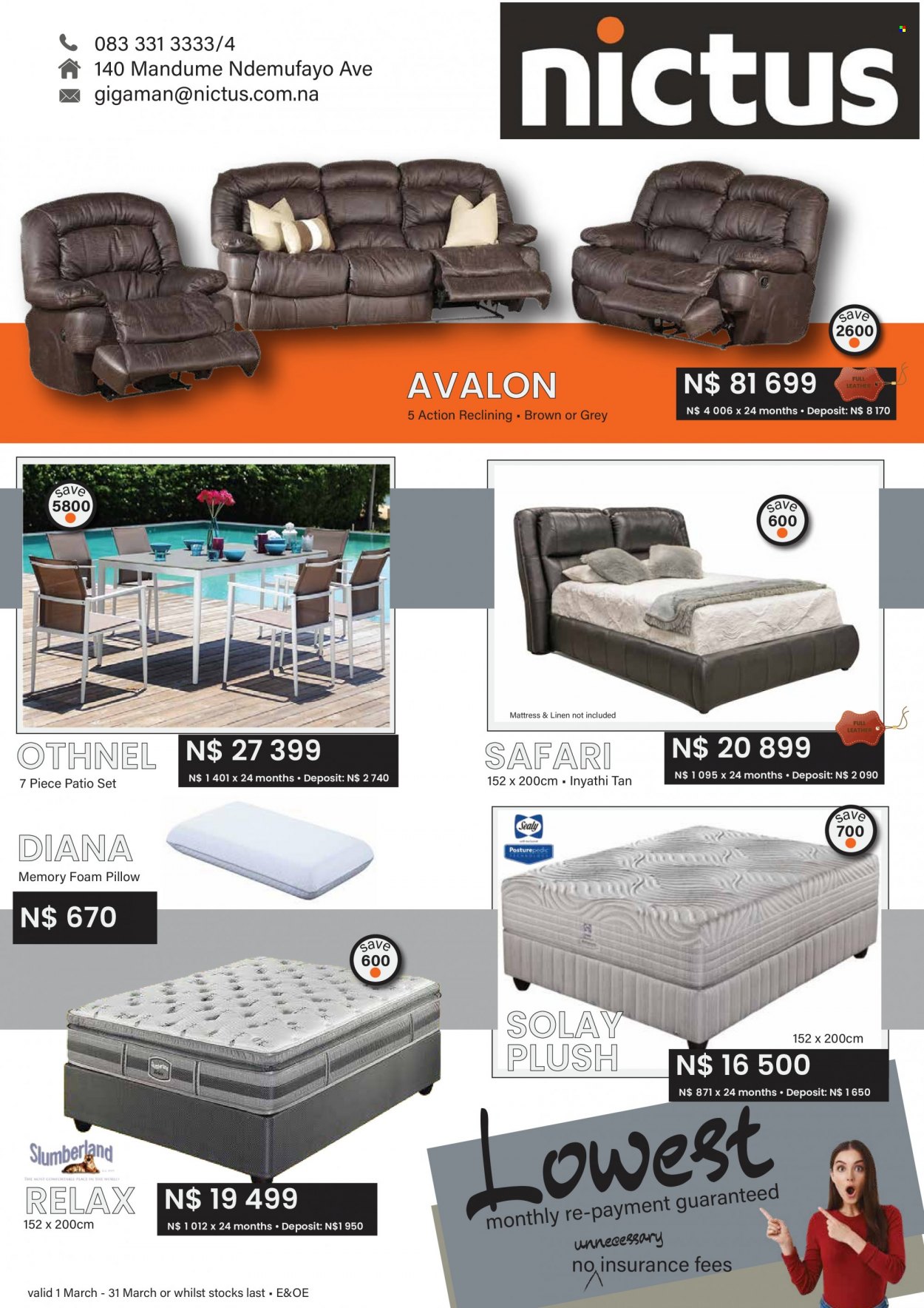 thumbnail - Nictus catalogue  - 01/03/2023 - 31/03/2023 - Sales products - mattress, linens, pillow, foam pillow. Page 1.