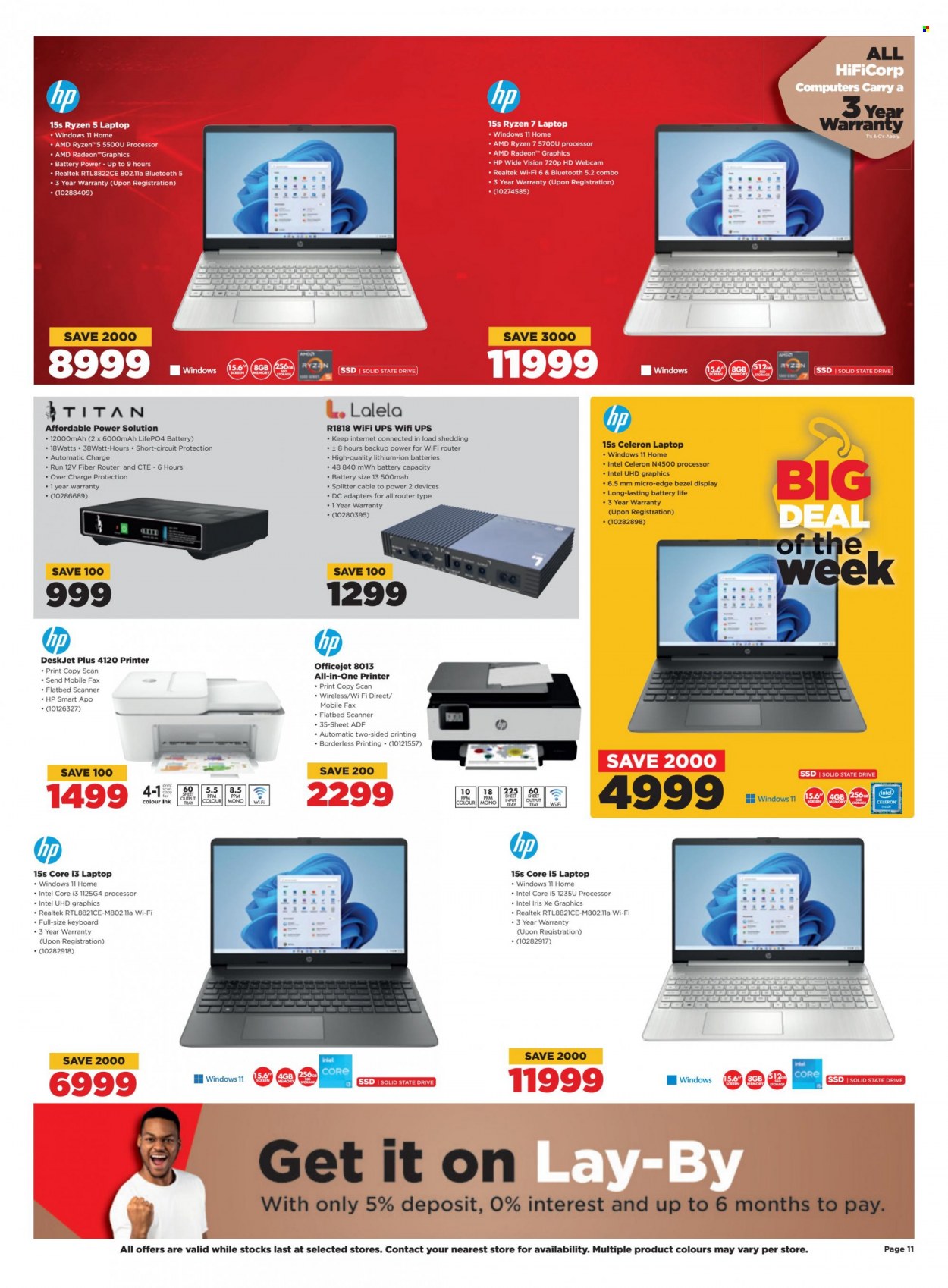 thumbnail - HiFiCorp catalogue  - 21/03/2023 - 27/03/2023 - Sales products - Intel, Hewlett Packard, webcam, wifi router, router, laptop, keyboard, all-in-one printer, printer, HP DeskJet, HP OfficeJet, scanner. Page 11.