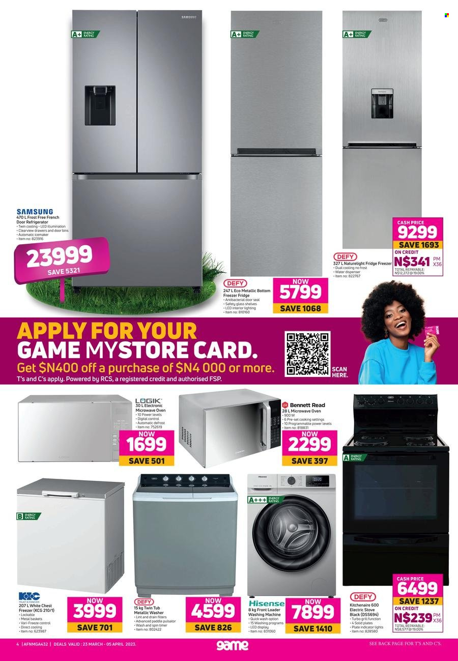 thumbnail - Game catalogue  - 23/03/2023 - 05/04/2023 - Sales products - Trust, Koo, water, plate, dispenser, Samsung, Hisense, freezer, french door refrigerator, chest freezer, refrigerator, fridge, oven, stove, electric stove, microwave, Bennett Read, water dispenser, basket. Page 4.