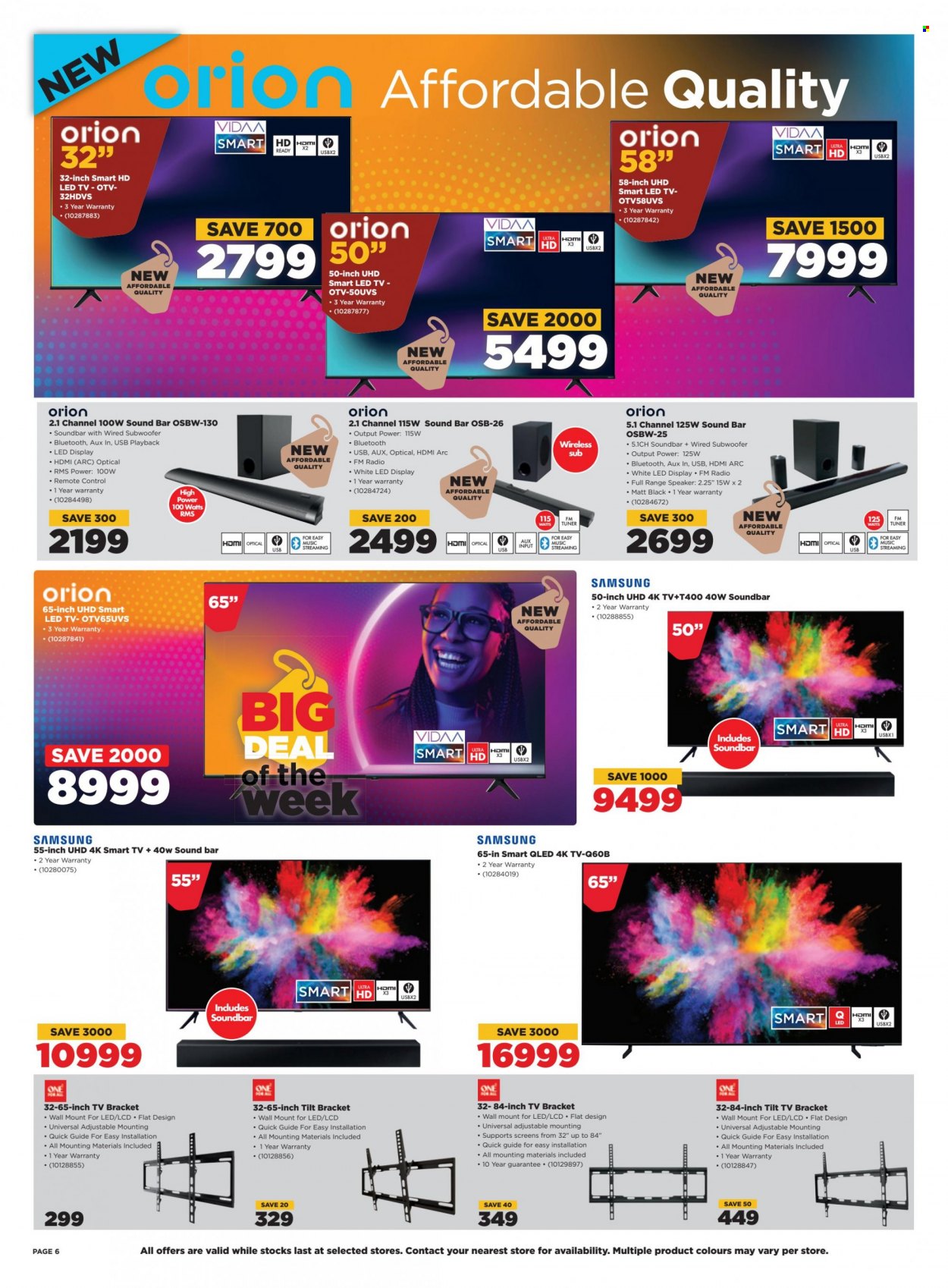 thumbnail - HiFiCorp catalogue  - 29/03/2023 - 02/04/2023 - Sales products - Samsung, LED TV, smart tv, UHD TV, radio, speaker, subwoofer, sound bar, remote control, tv bracket. Page 6.