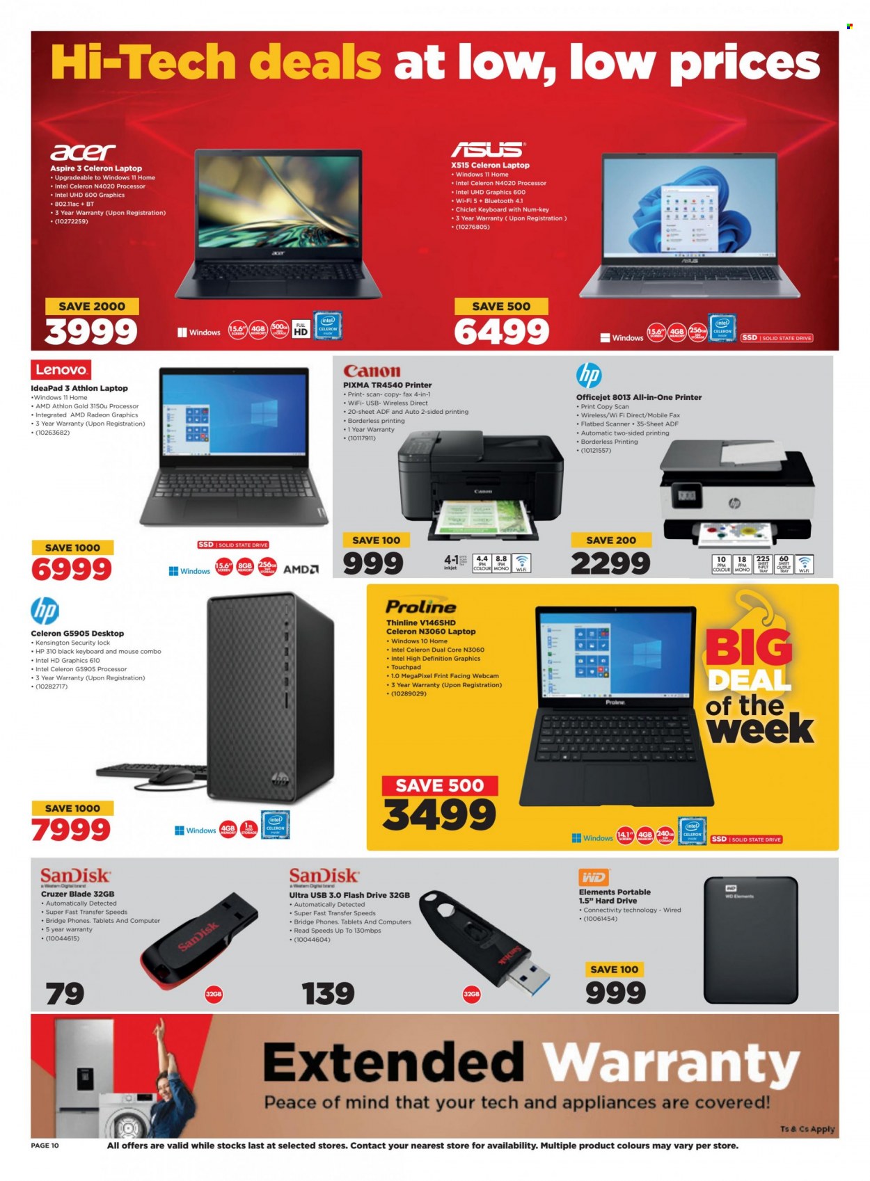 thumbnail - HiFiCorp catalogue  - 29/03/2023 - 02/04/2023 - Sales products - Intel, Acer, Asus, Lenovo, Hewlett Packard, Sandisk, webcam, laptop, computer, Athlon, hard disk, hd graphics, WD, flash drive, mouse, Radeon, keyboard, AMD Radeon, Canon, all-in-one printer, printer, HP OfficeJet, scanner. Page 10.