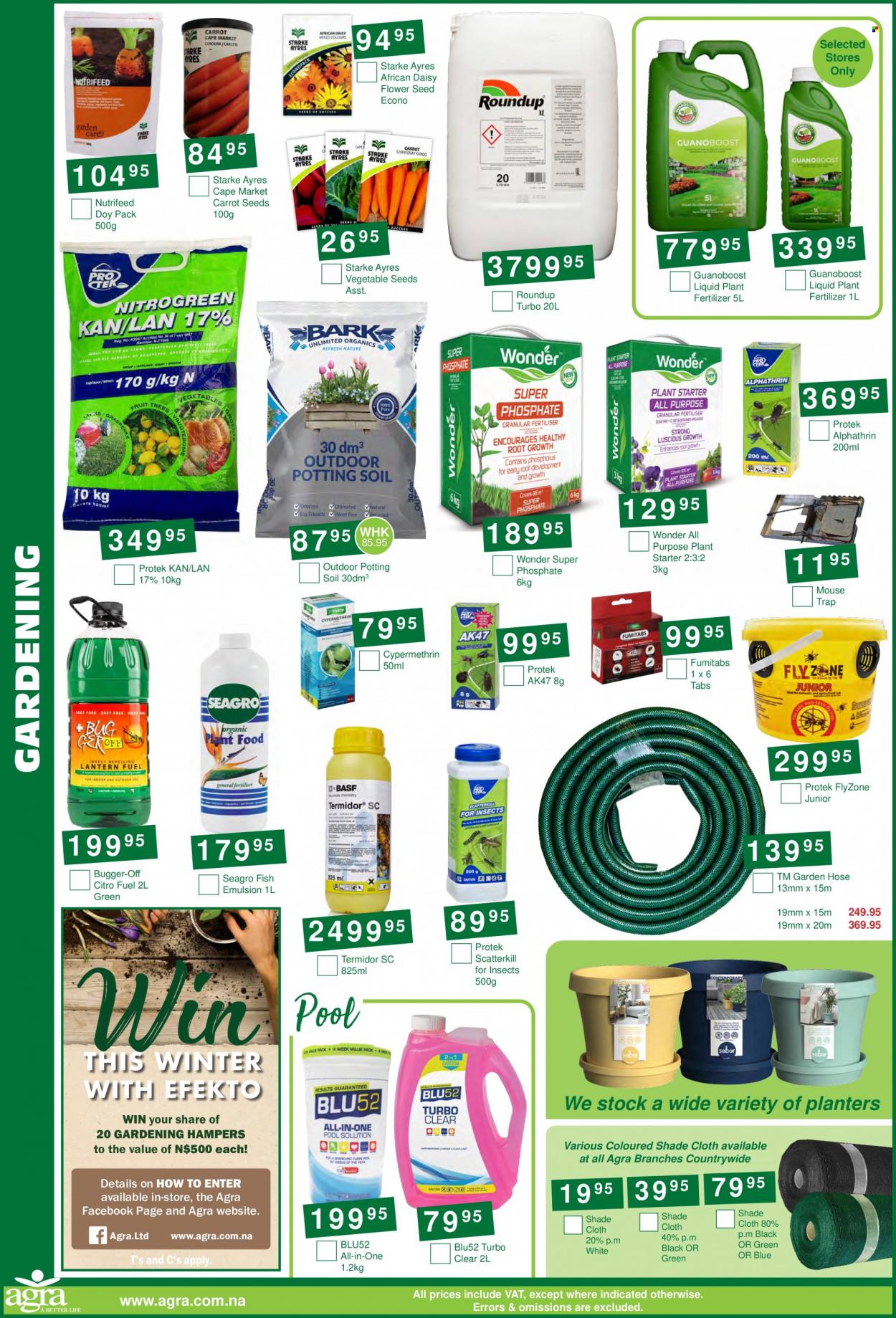 thumbnail - Agra catalogue  - 16/05/2023 - 18/06/2023 - Sales products - mouse trap, mouse, pool, plant seeds, fertilizer, garden hose, Roundup, starter. Page 4.