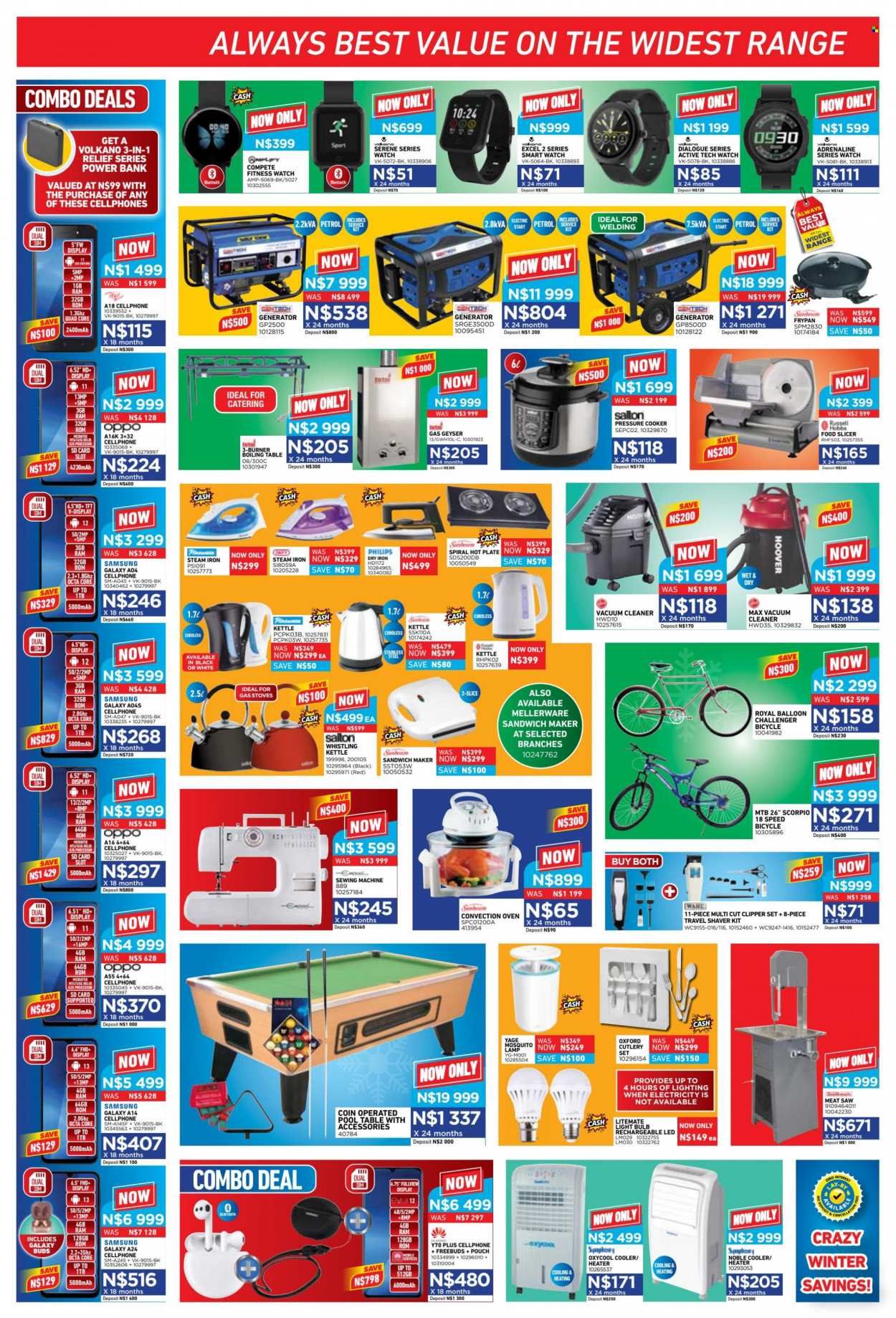 thumbnail - Furnmart catalogue  - 15/05/2023 - 17/06/2023 - Sales products - table, Samsung, Philips, fitness smart watch, smart watch, Samsung Galaxy, memory card, power bank, Volkano, oven, convection oven, Sunbeam, vacuum cleaner, pressure cooker, slicer, Russell Hobbs, sandwich maker, kettle, iron, steam iron, bicycle, generator. Page 7.