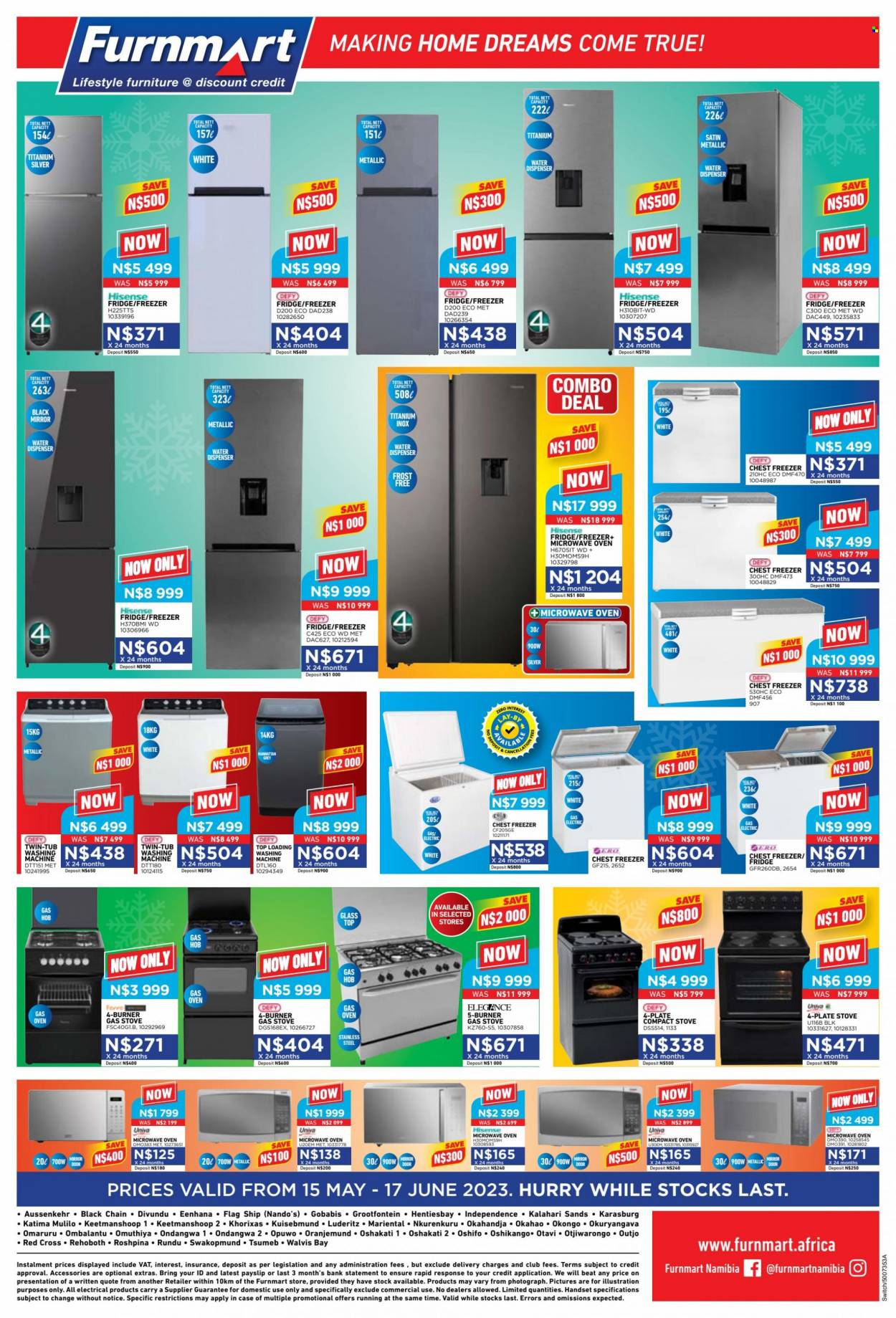 thumbnail - Furnmart catalogue  - 15/05/2023 - 17/06/2023 - Sales products - mirror, WD, Hisense, freezer, chest freezer, refrigerator, fridge, oven, stove, gas stove, microwave, hob, washing machine, water dispenser. Page 8.