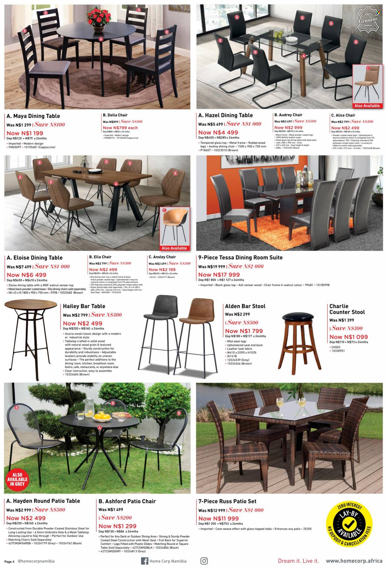 thumbnail - HomeCorp catalogue  - 25/05/2023 - 29/05/2023 - Sales products - dining table, table, dining room suite, stool, chair, bar stool, dining chair, coctail table, patio furniture, patio set, patio chair, metal frame, chair pad. Page 4.